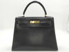 HERMES Kelly 28 Box Calf Black Handbag