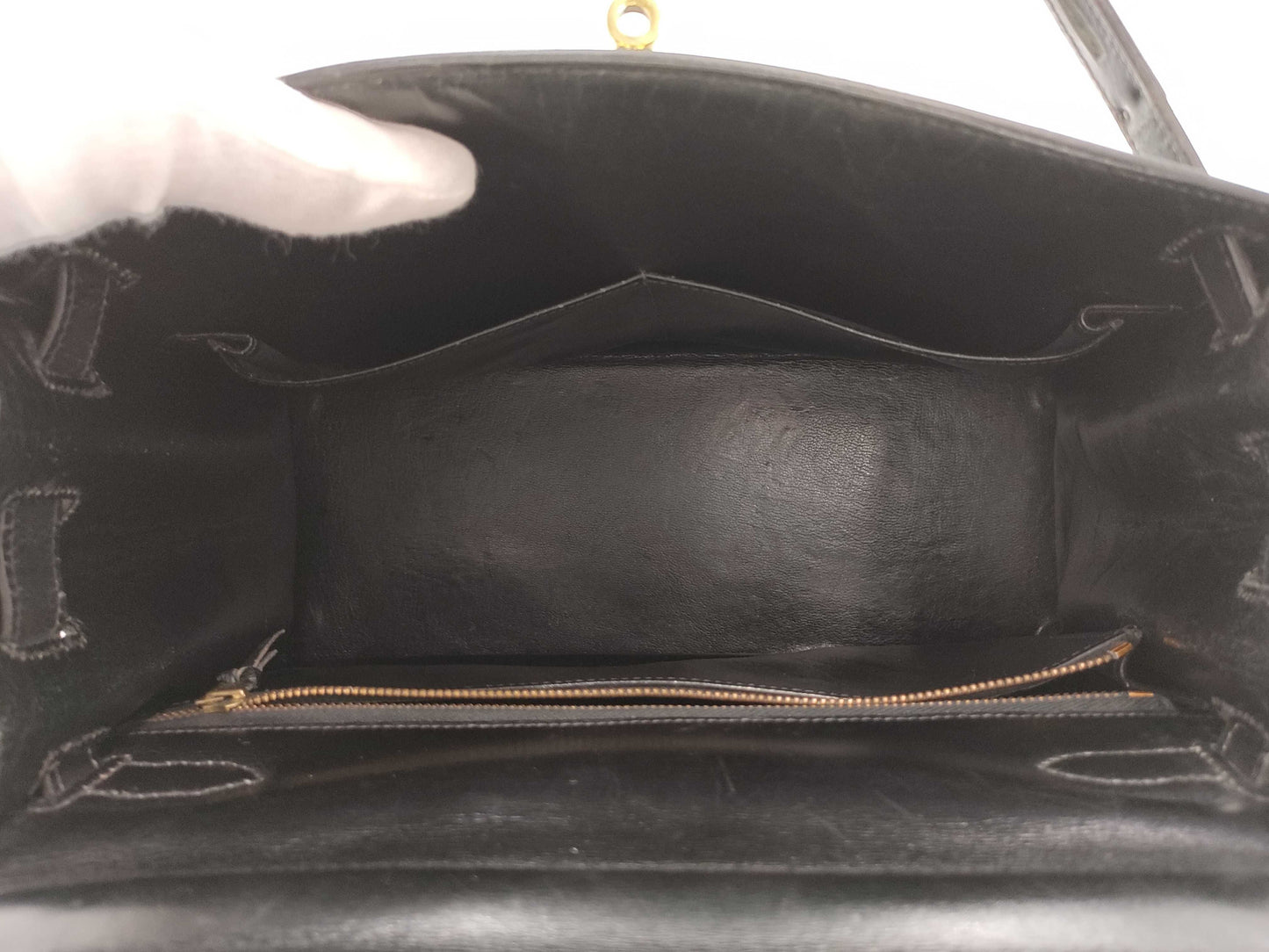 HERMES Kelly 28 Box Calf Black Handbag