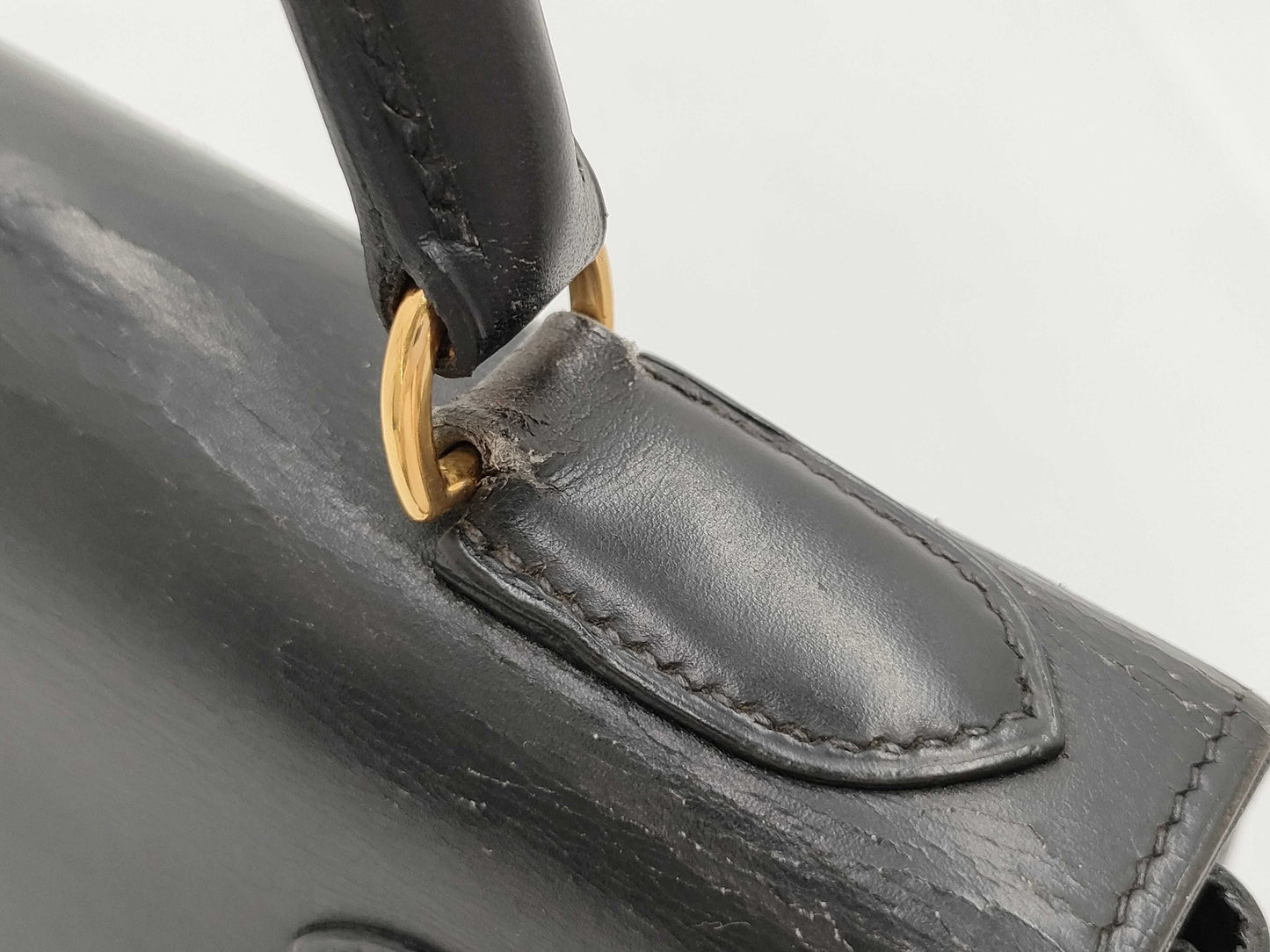HERMES Kelly 28 Box Calf Black Handbag