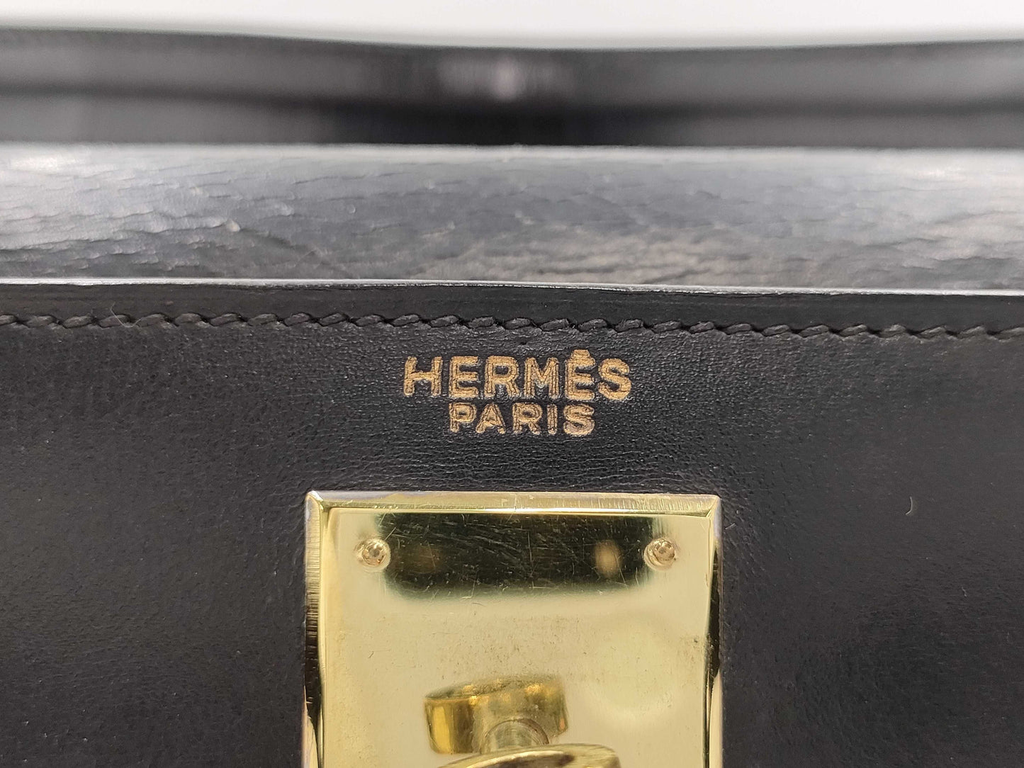 HERMES Kelly 28 Box Calf Black Handbag