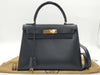 HERMES Kelly 28 Box Calfskin Navy with ST Cadena Crochet, Medium Handbag