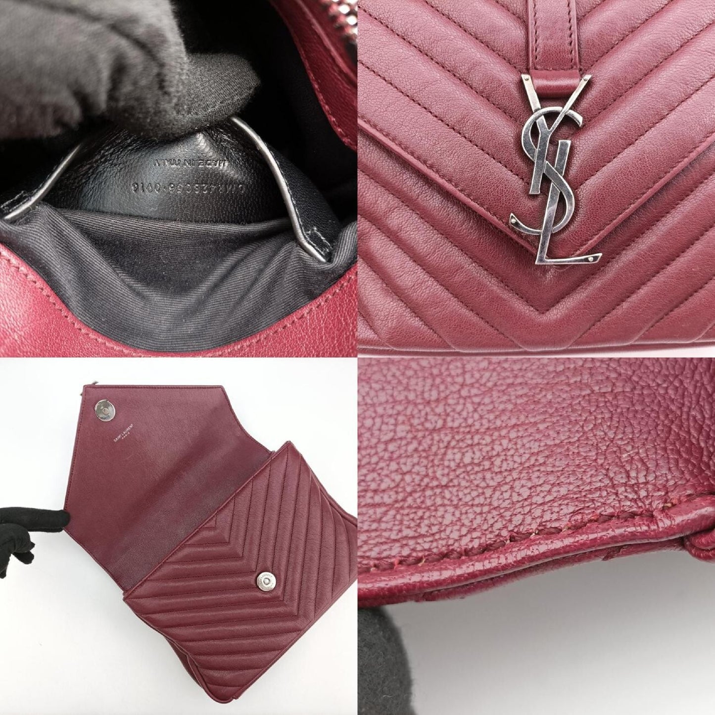 Yves Saint Laurent College Wine Red Leather Shoulder Bag 428056DMR428056.0916