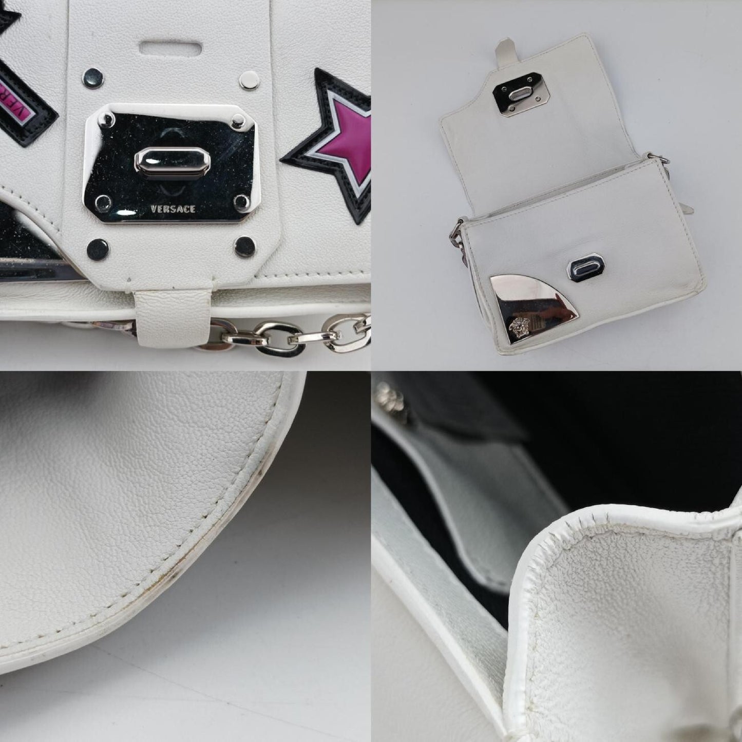 VERSACE Star Print White Leather CLG 938 470 397 187 Shoulder Bag