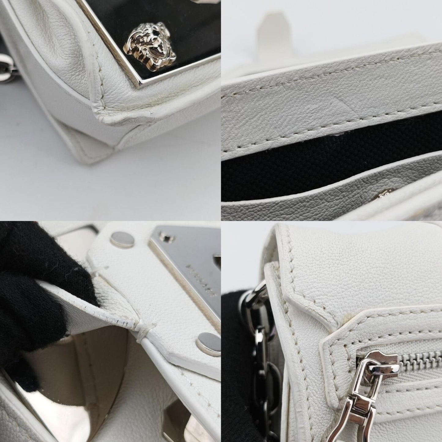 VERSACE Star Print White Leather CLG 938 470 397 187 Shoulder Bag