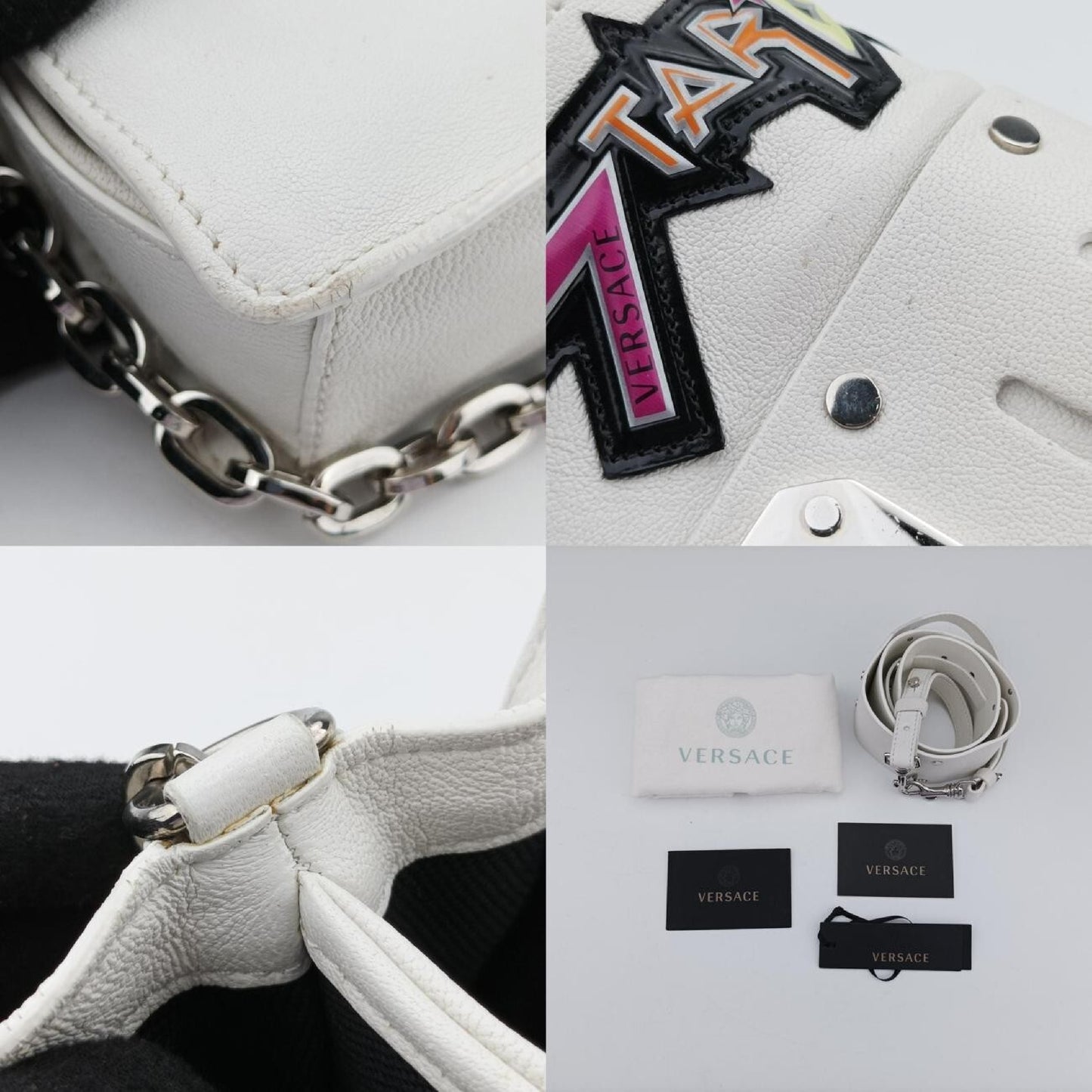 VERSACE Star Print White Leather CLG 938 470 397 187 Shoulder Bag