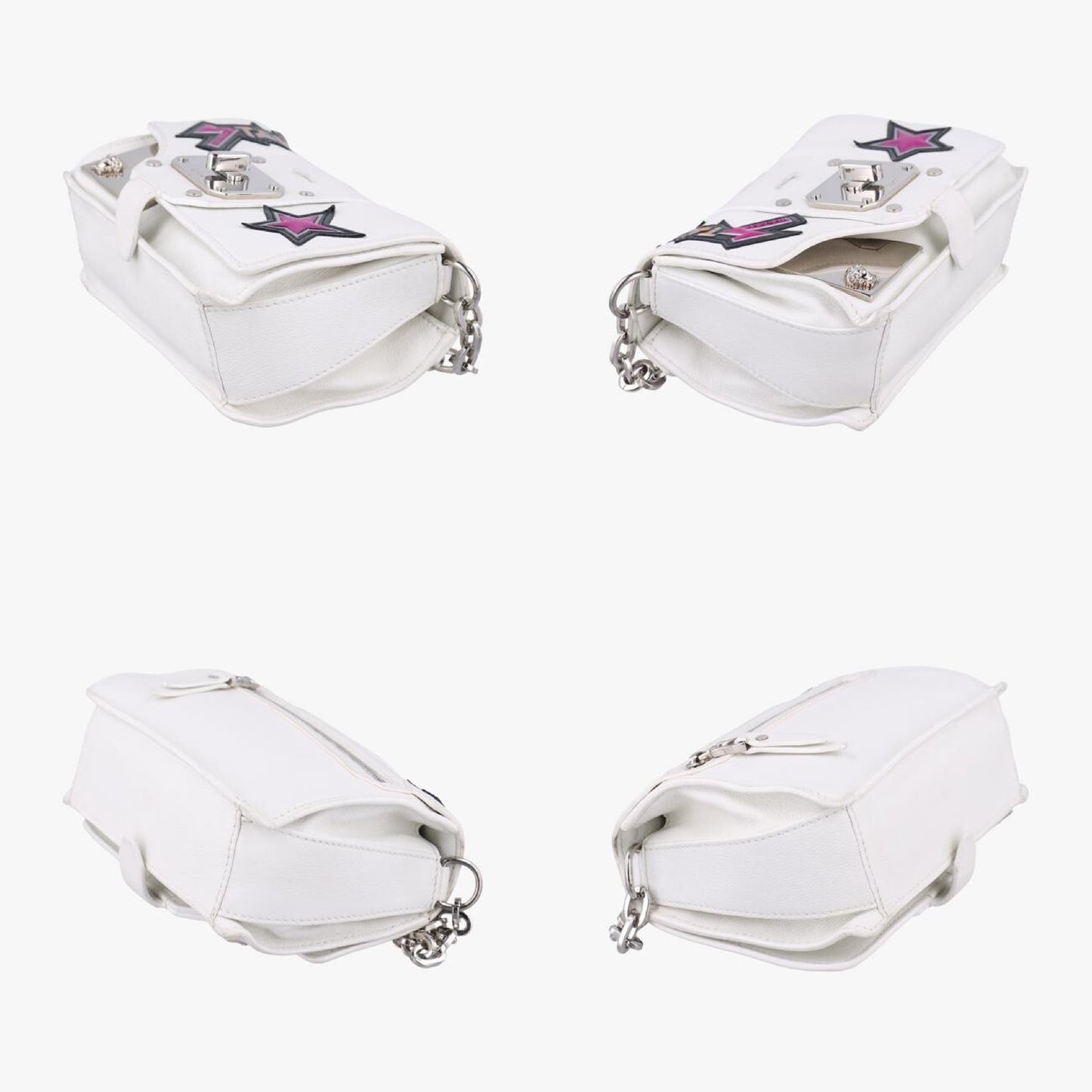 VERSACE Star Print White Leather CLG 938 470 397 187 Shoulder Bag