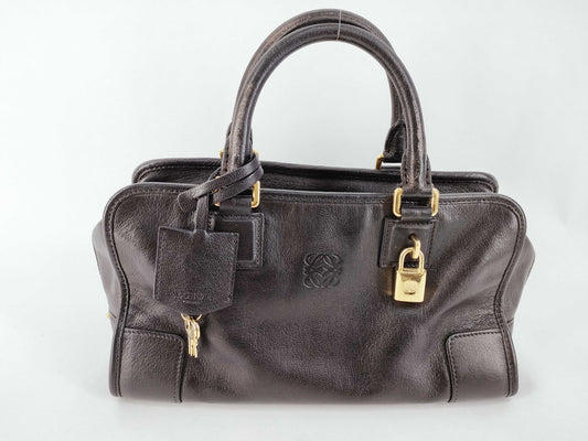 LOEWE Amazona 28 Anagram Leather Handbag/Mini Boston Bag in Black