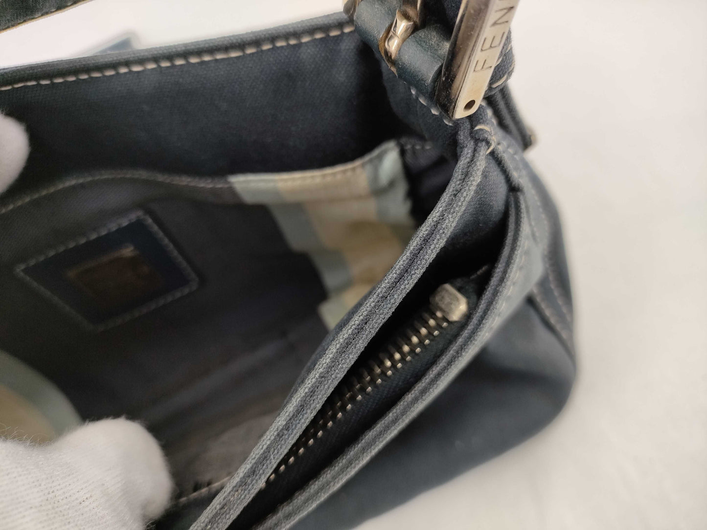 FENDI Mamma FENDI Canvas Baguette Blue Shoulder Bag