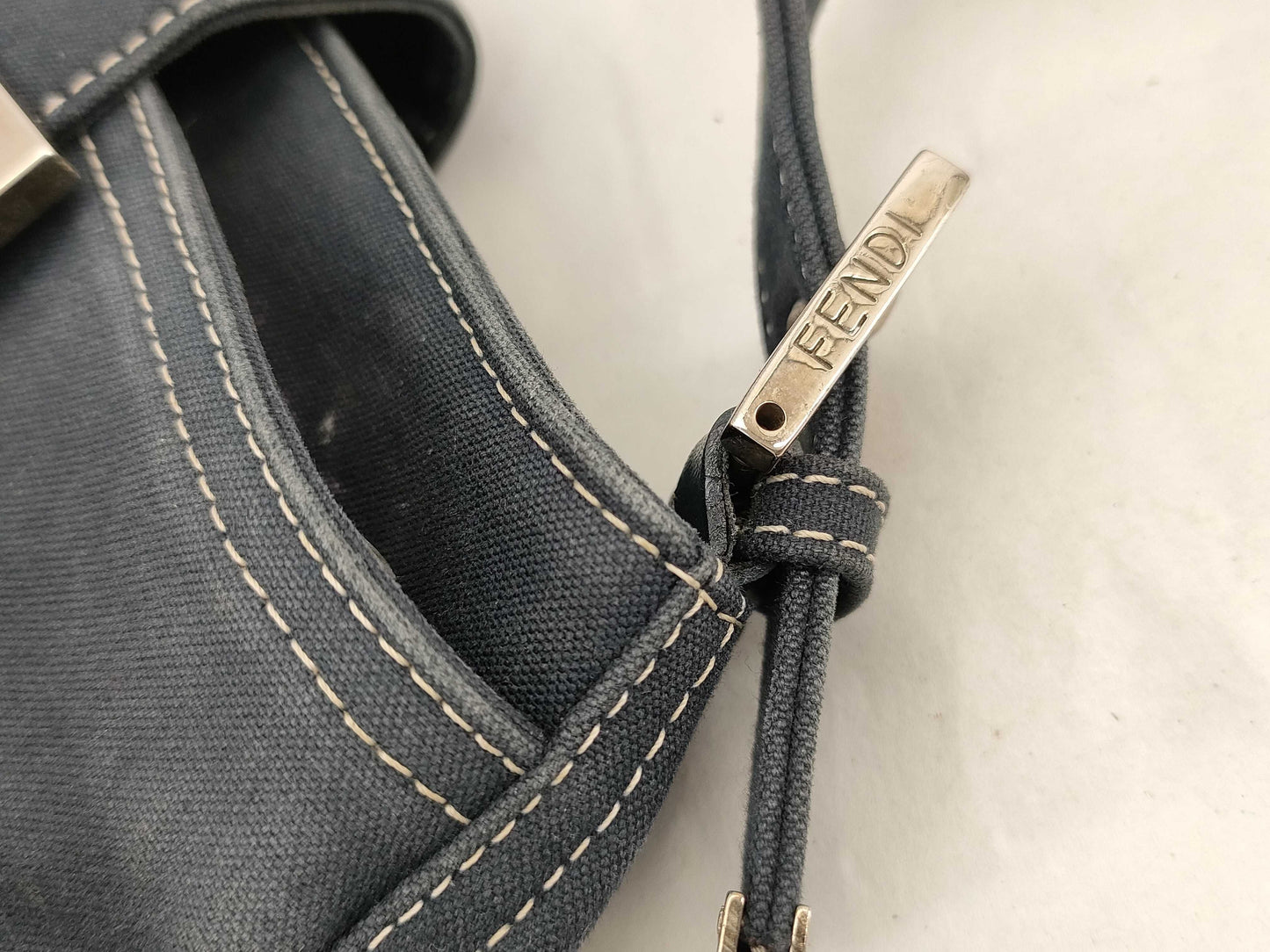 FENDI Mamma FENDI Canvas Baguette Blue Shoulder Bag
