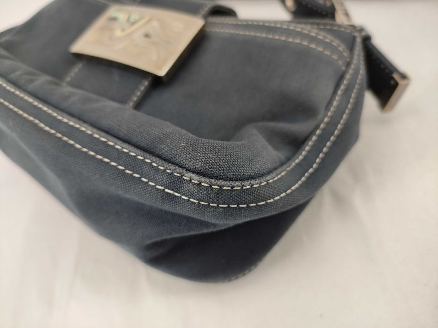 FENDI Mamma FENDI Canvas Baguette Blue Shoulder Bag