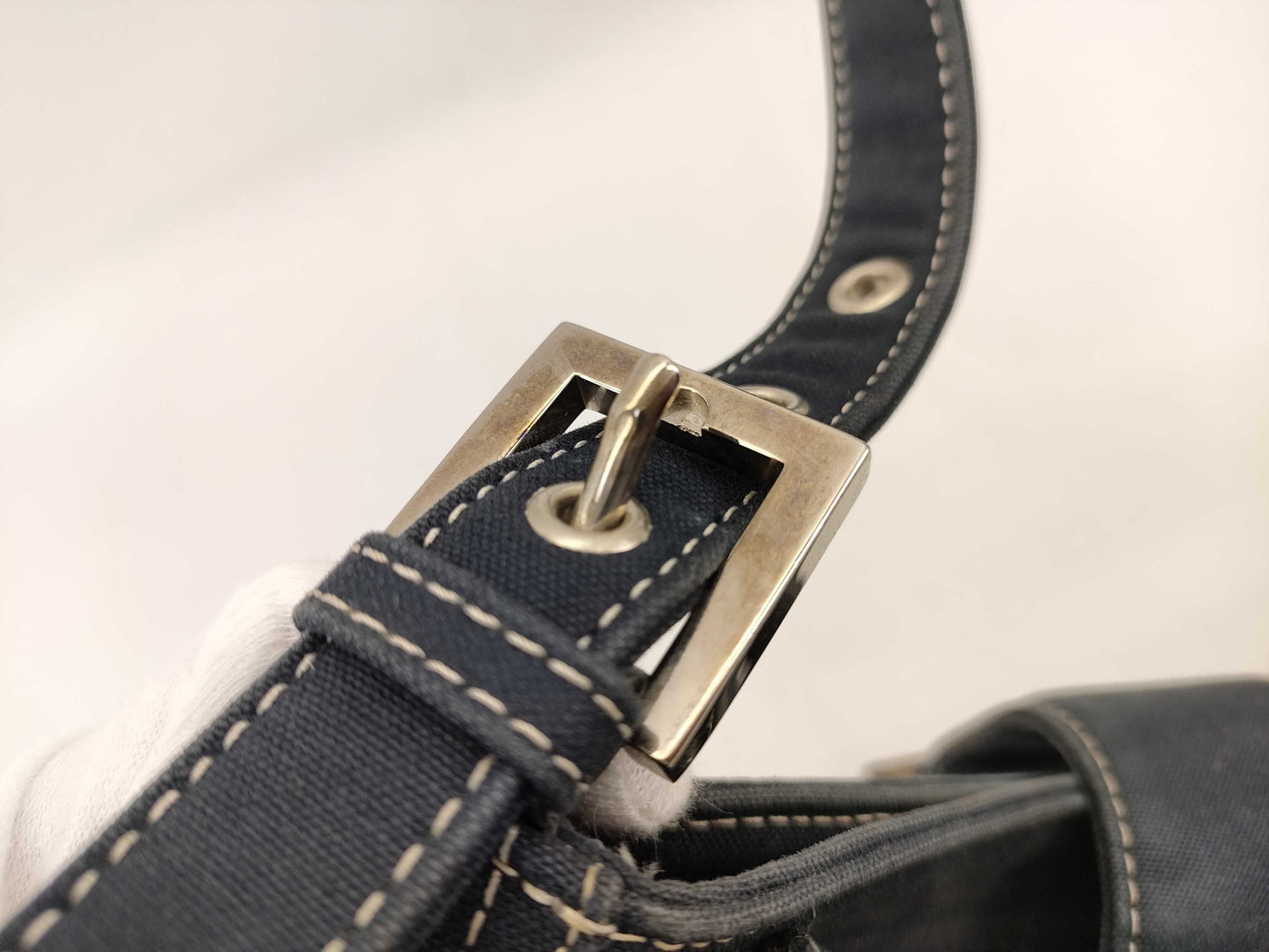 FENDI Mamma FENDI Canvas Baguette Blue Shoulder Bag