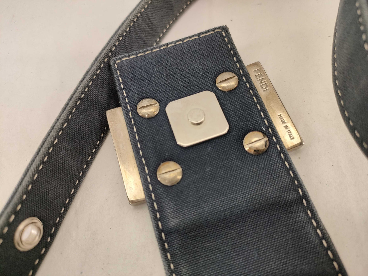 FENDI Mamma FENDI Canvas Baguette Blue Shoulder Bag