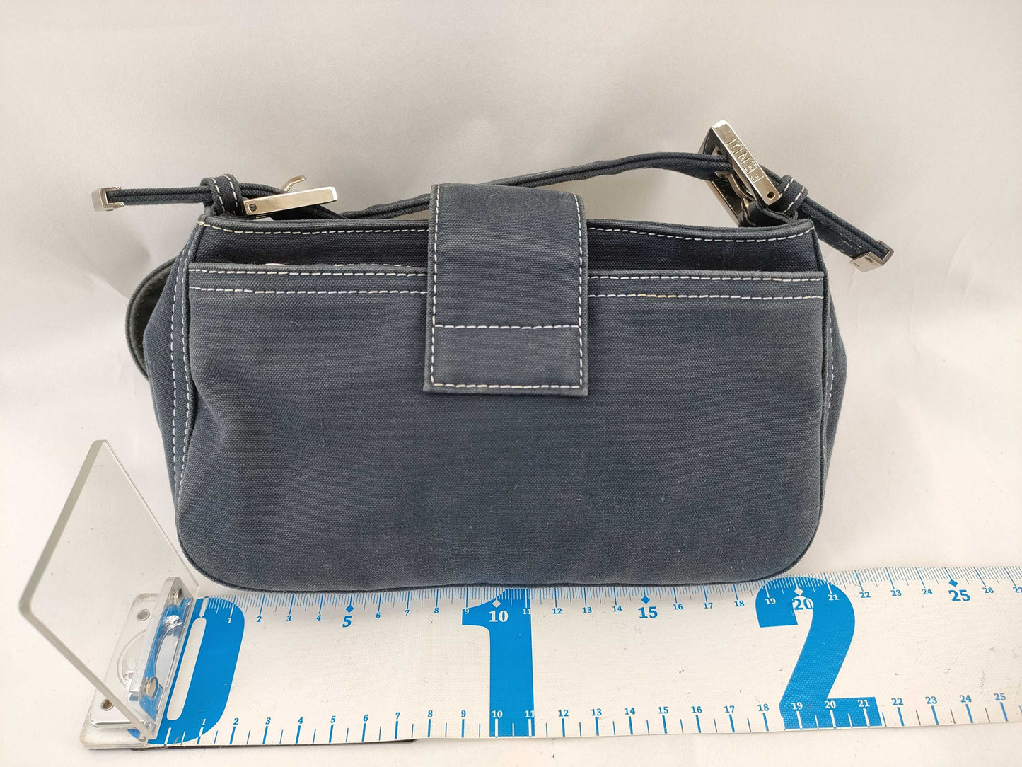 FENDI Mamma FENDI Canvas Baguette Blue Shoulder Bag