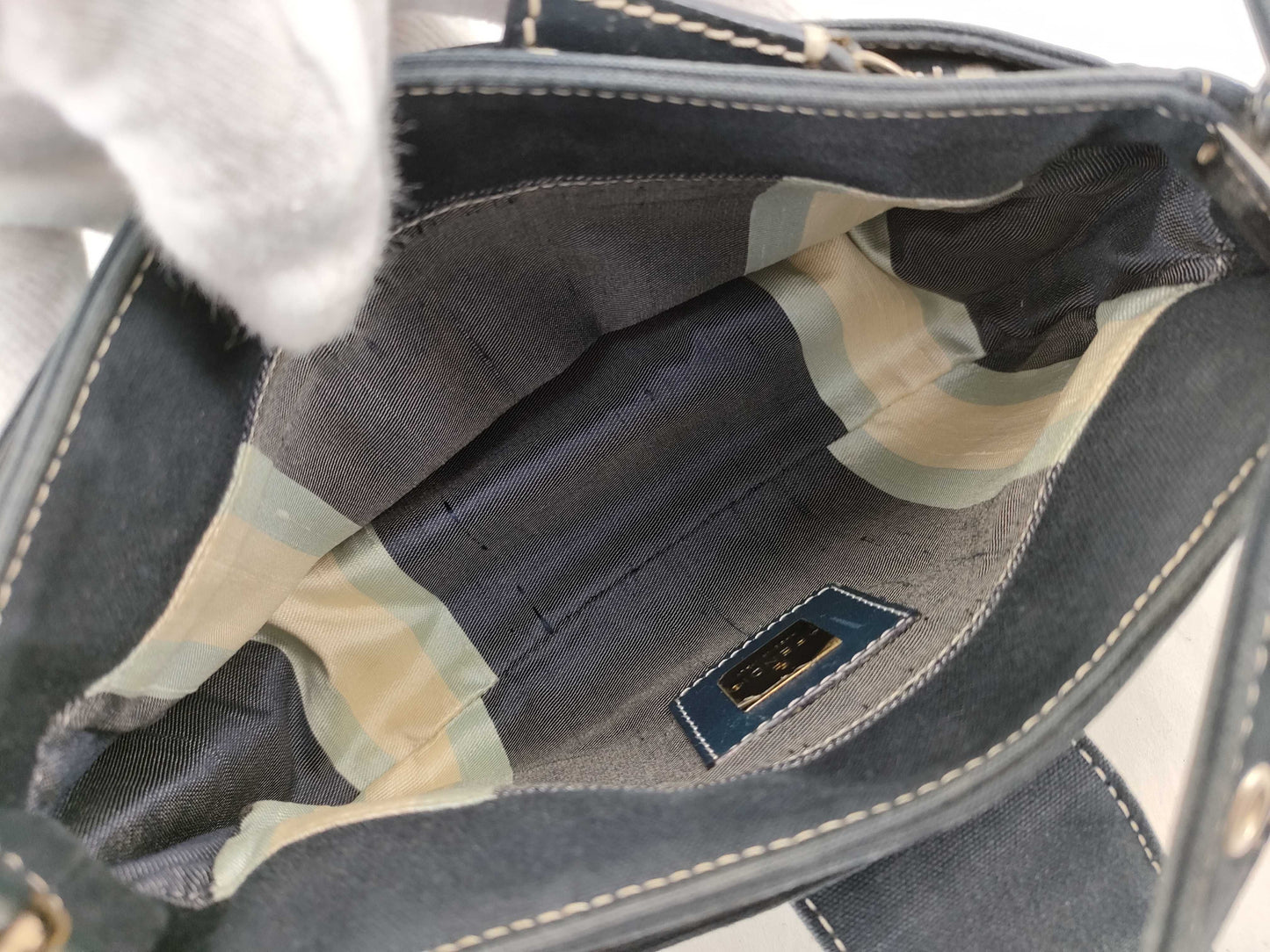 FENDI Mamma FENDI Canvas Baguette Blue Shoulder Bag