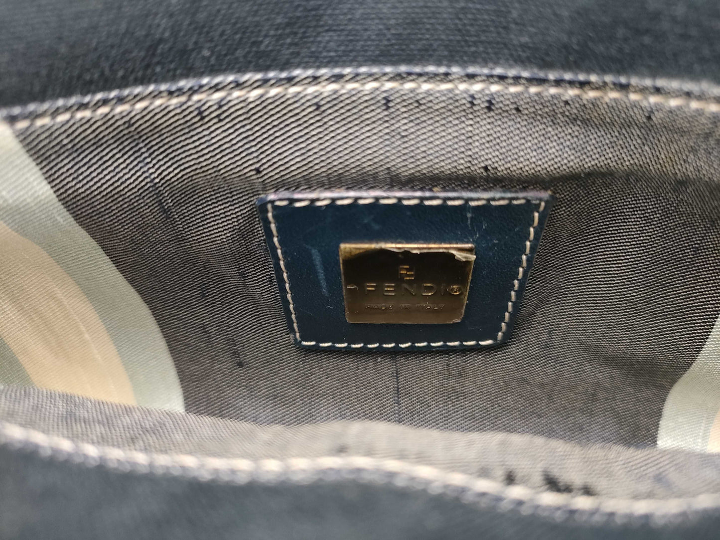 FENDI Mamma FENDI Canvas Baguette Blue Shoulder Bag
