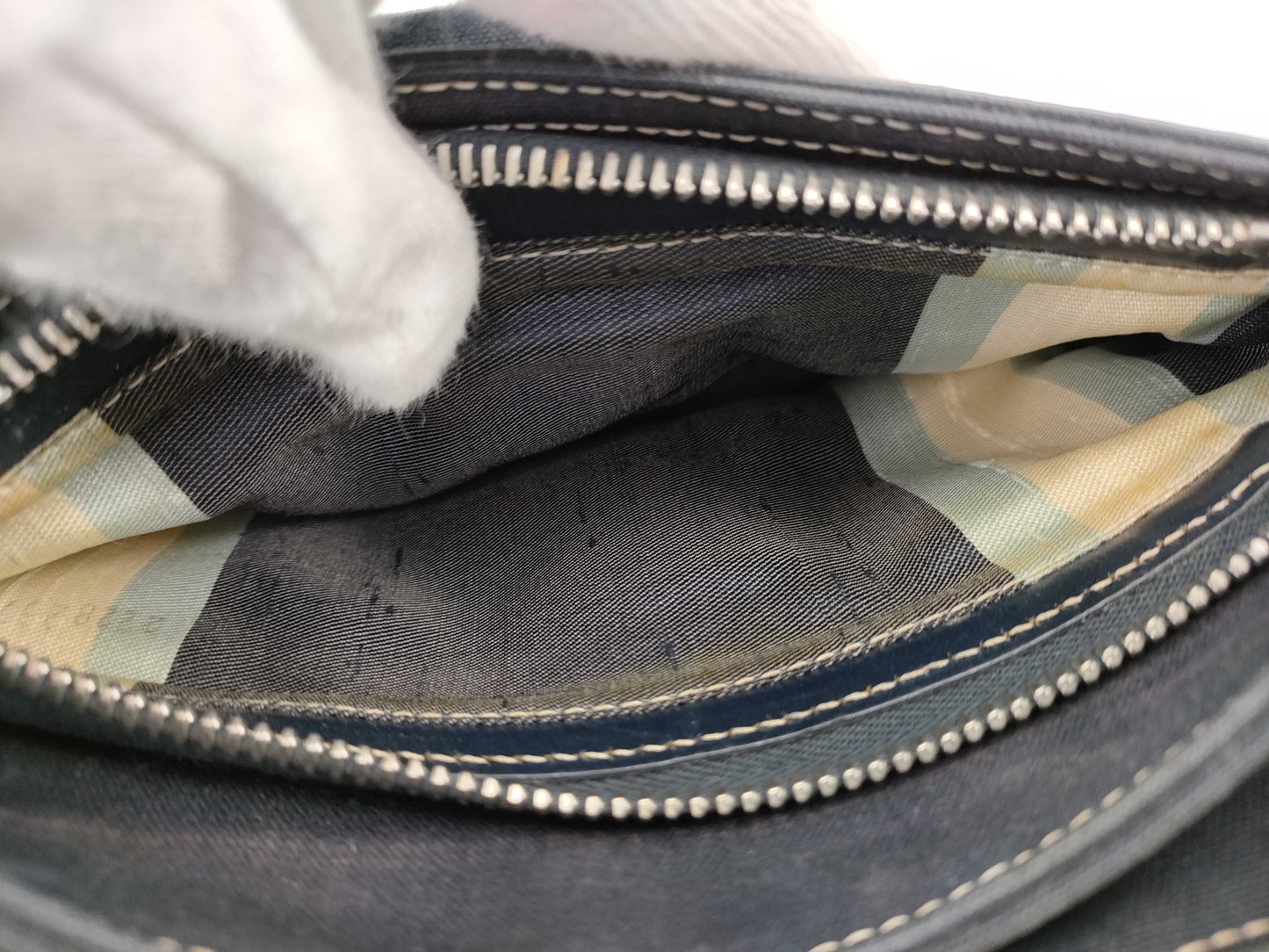 FENDI Mamma FENDI Canvas Baguette Blue Shoulder Bag