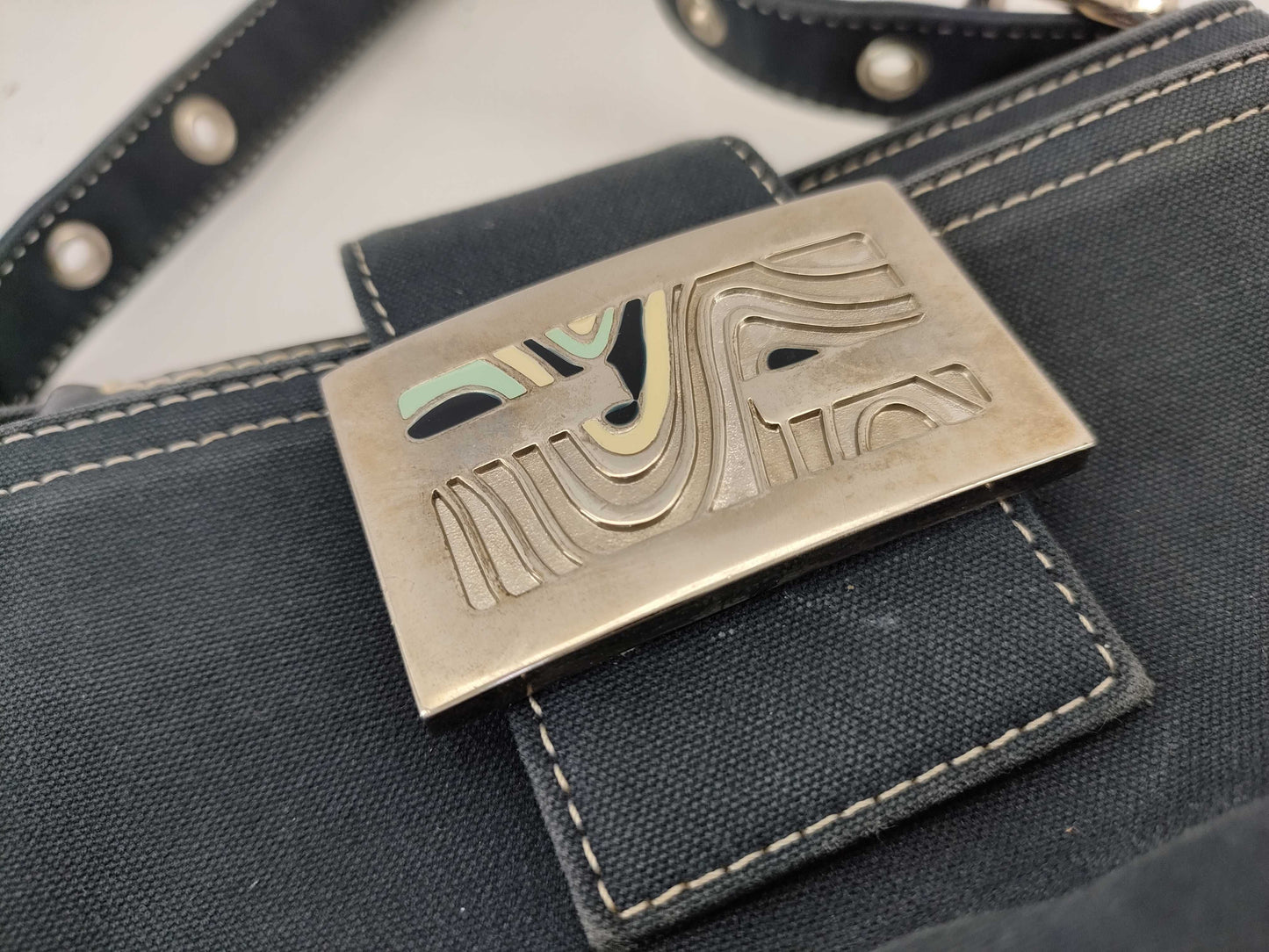 FENDI Mamma FENDI Canvas Baguette Blue Shoulder Bag