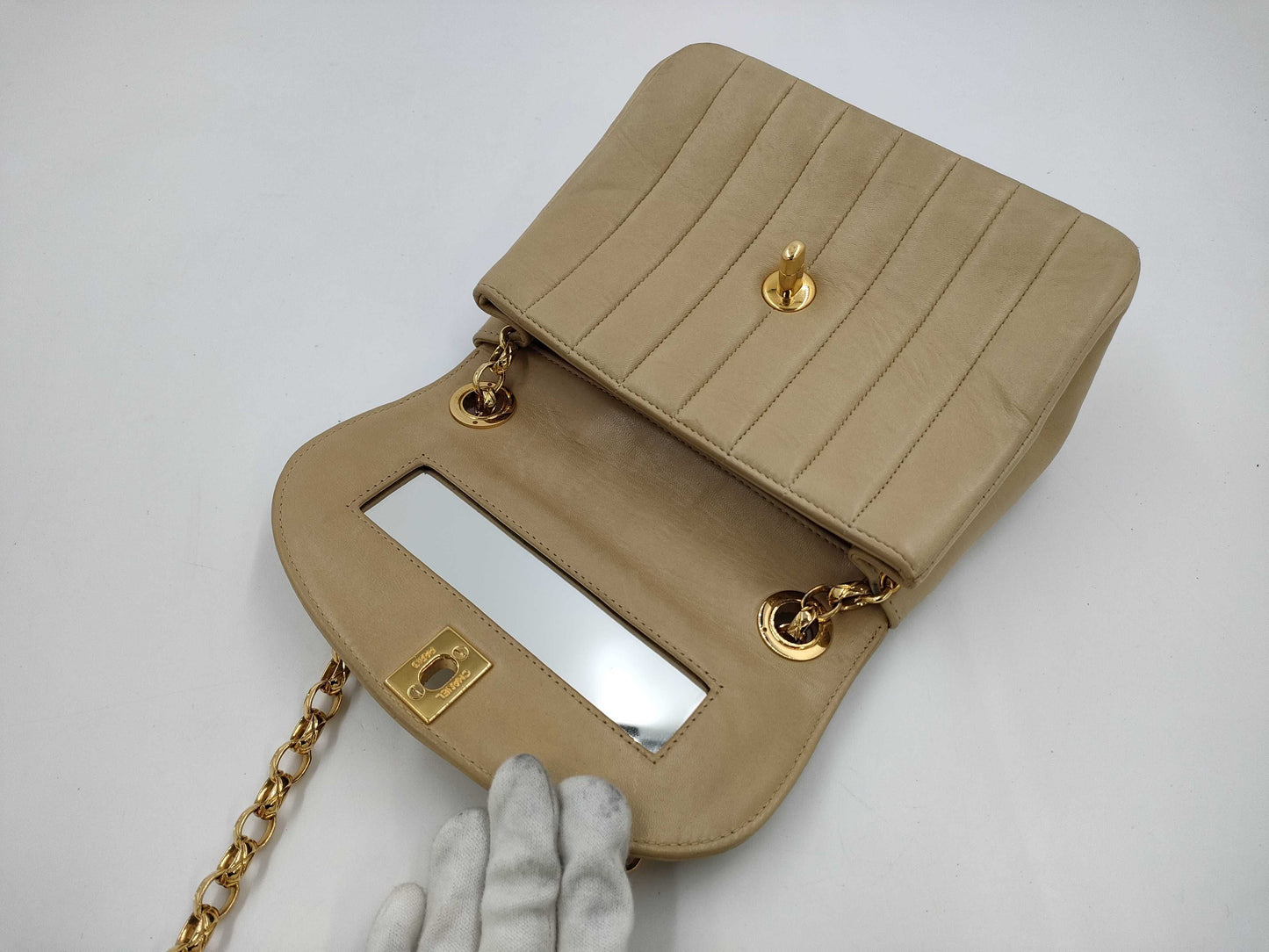 CHANEL Mademoiselle Chain Shoulder Bag Beige