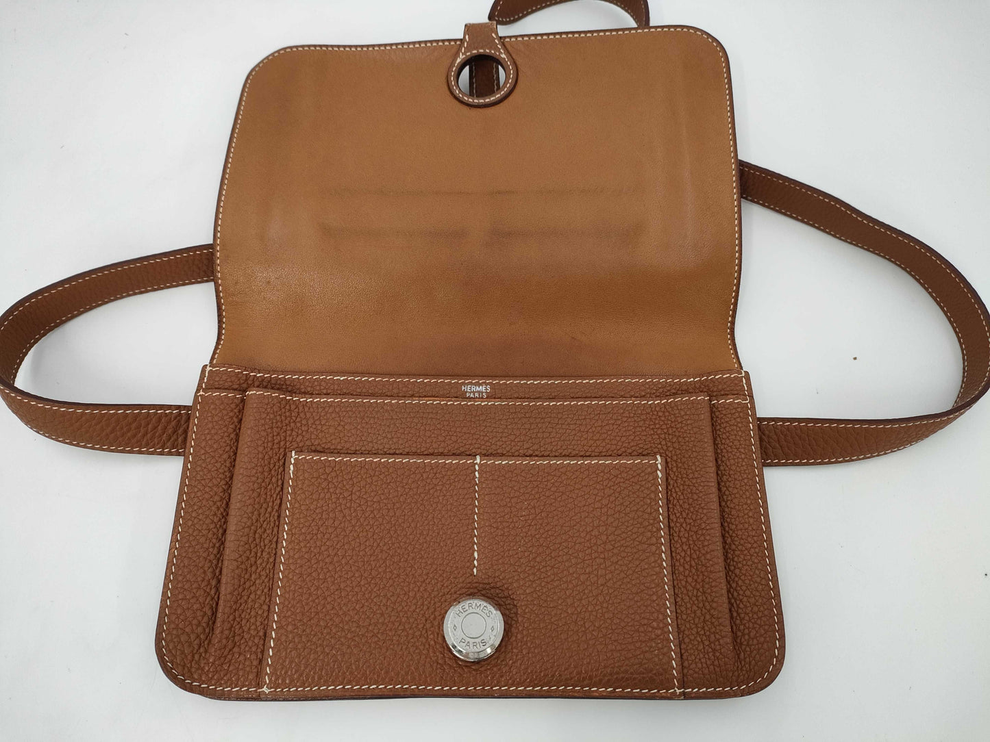 HERMES Dogon Waist Pouch with Silver Hardware, Brown Shoulder Bag