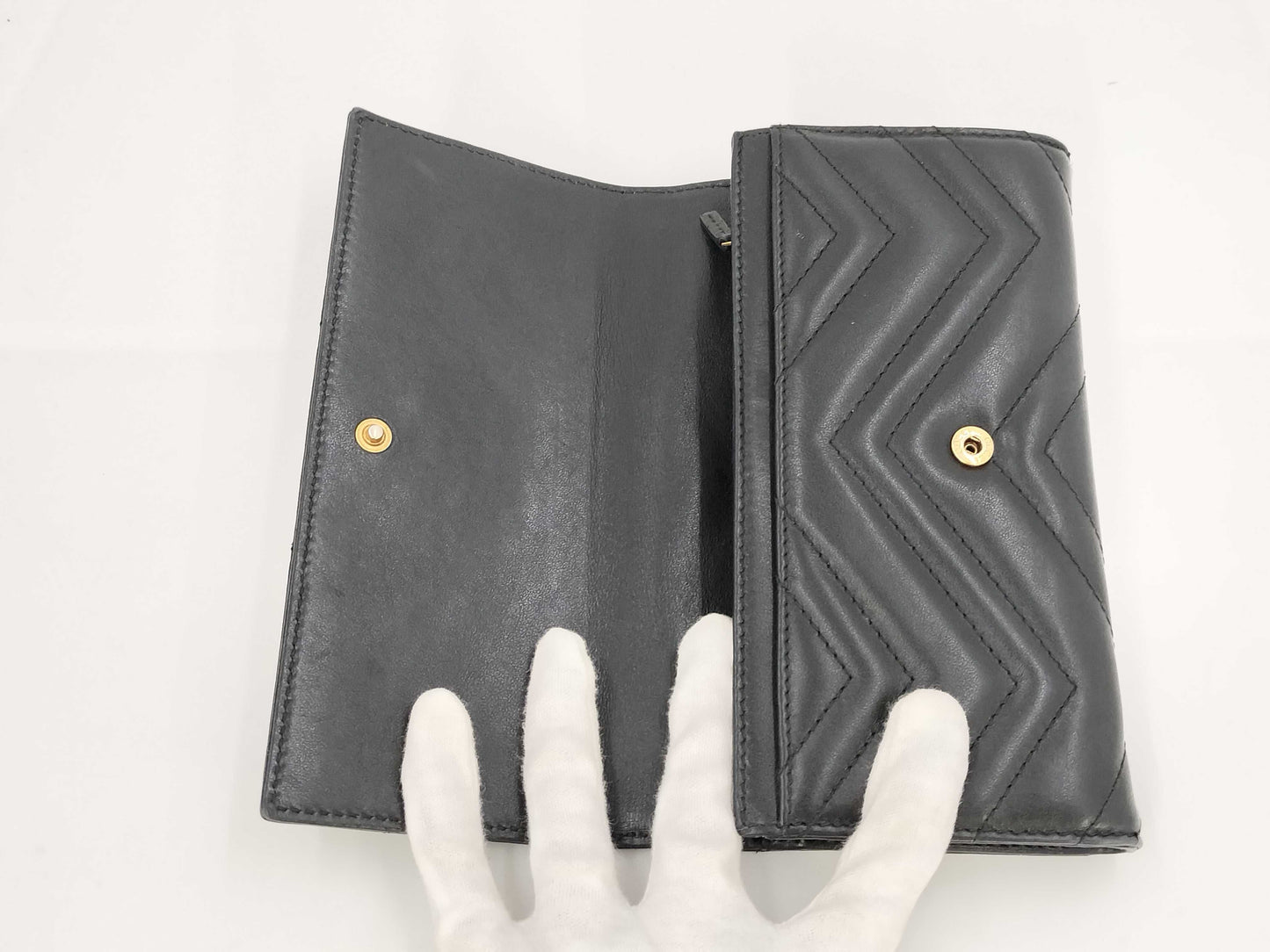 GUCCI Marmont Long Wallet, Leather, Black, 443436