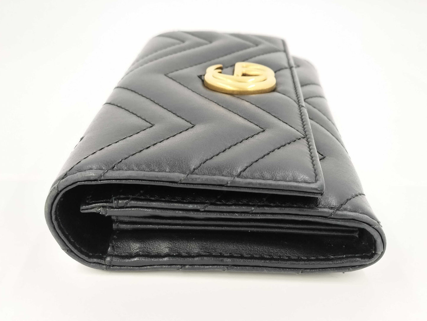 GUCCI Marmont Long Wallet, Leather, Black, 443436
