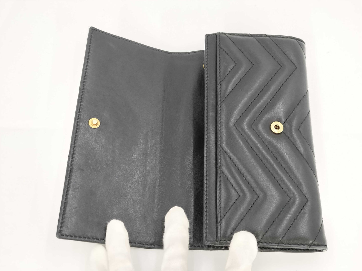 GUCCI Marmont Long Wallet, Leather, Black, 443436