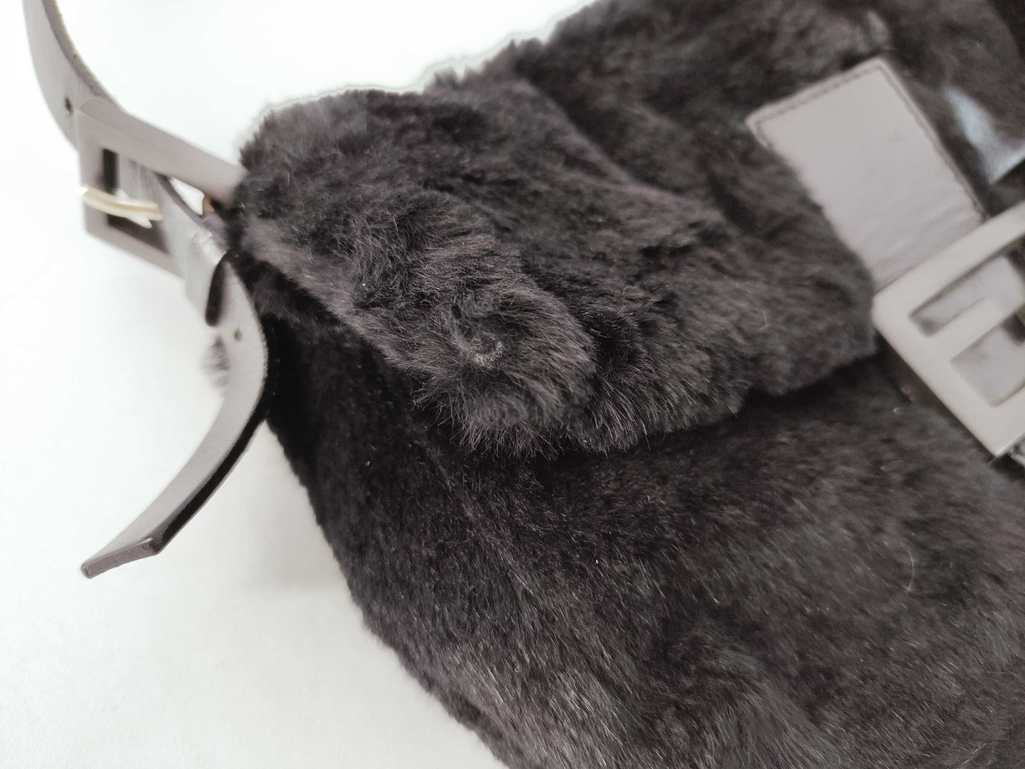 FENDI Fur x Leather Silicone Logo Mamma Bucket Handbag