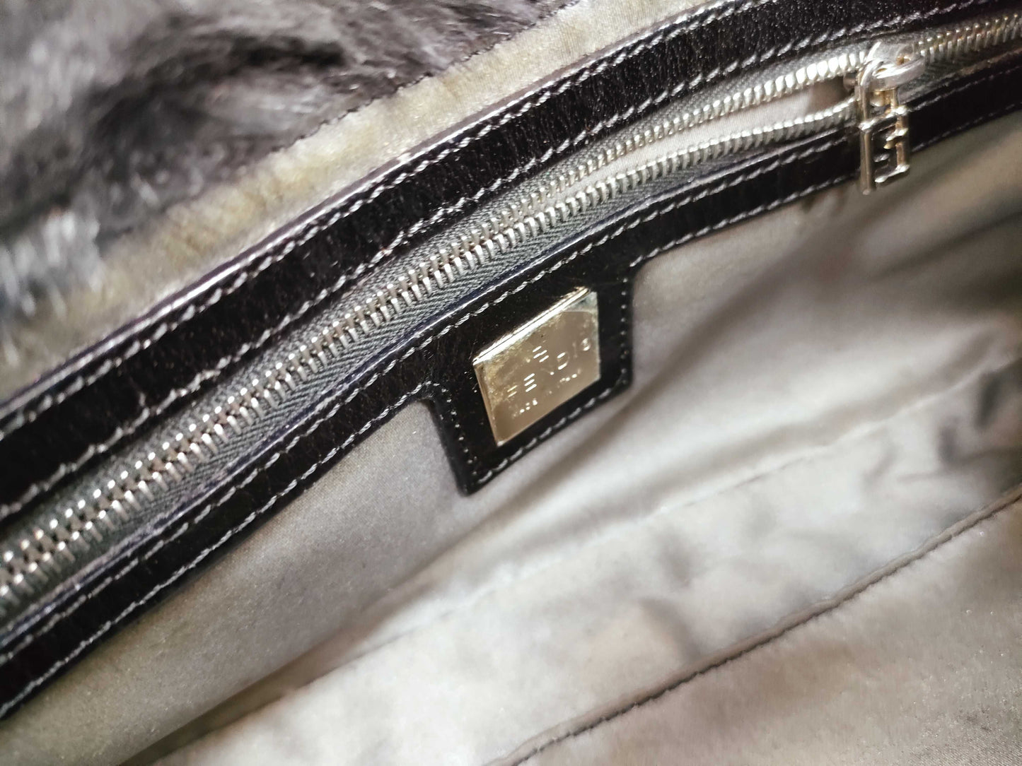 FENDI Fur x Leather Silicone Logo Mamma Bucket Handbag