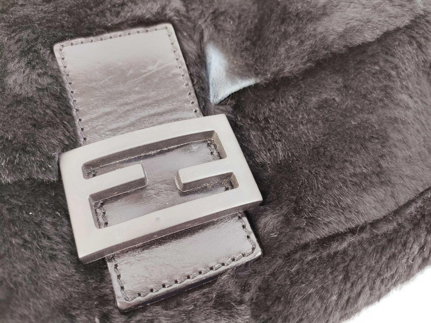 FENDI Fur x Leather Silicone Logo Mamma Bucket Handbag