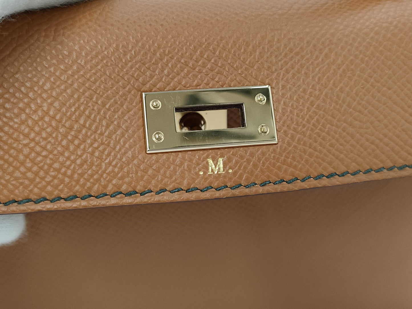 HERMES Mini Kelly Gold/Vert Chypre Epson U-stamped Handbag