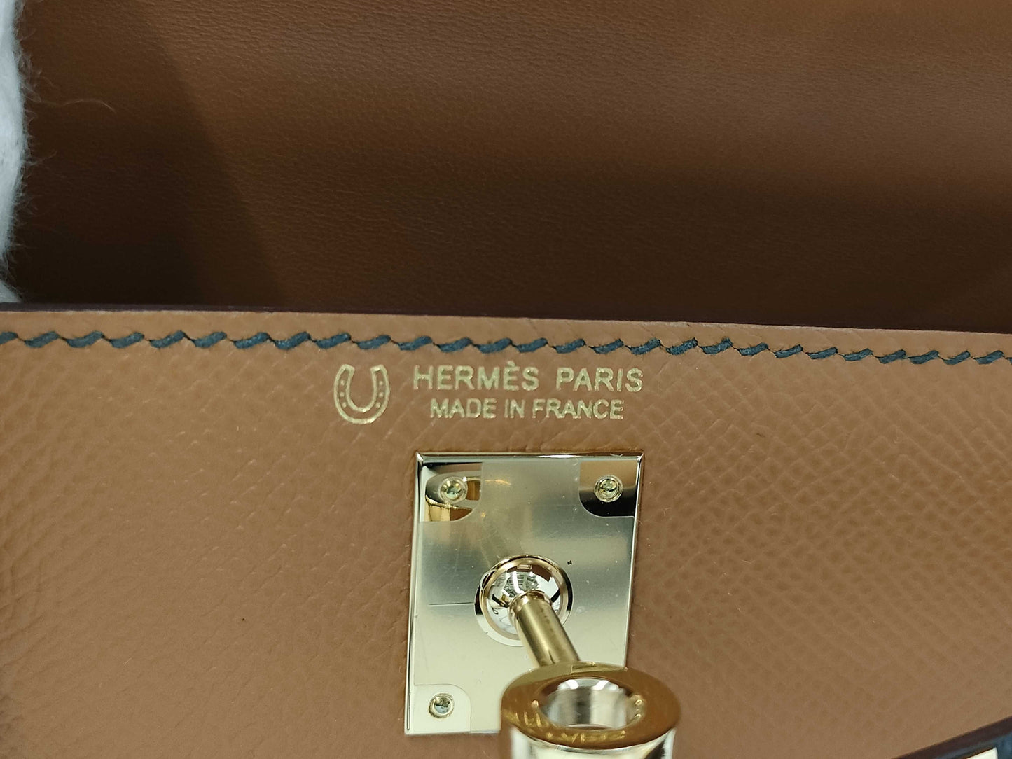 HERMES Mini Kelly Gold/Vert Chypre Epson U-stamped Handbag