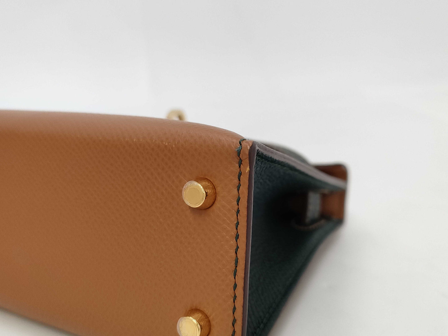 HERMES Mini Kelly Gold/Vert Chypre Epson U-stamped Handbag
