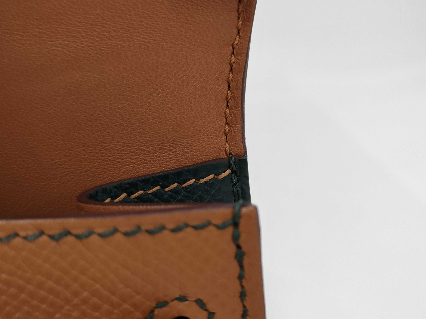 HERMES Mini Kelly Gold/Vert Chypre Epson U-stamped Handbag