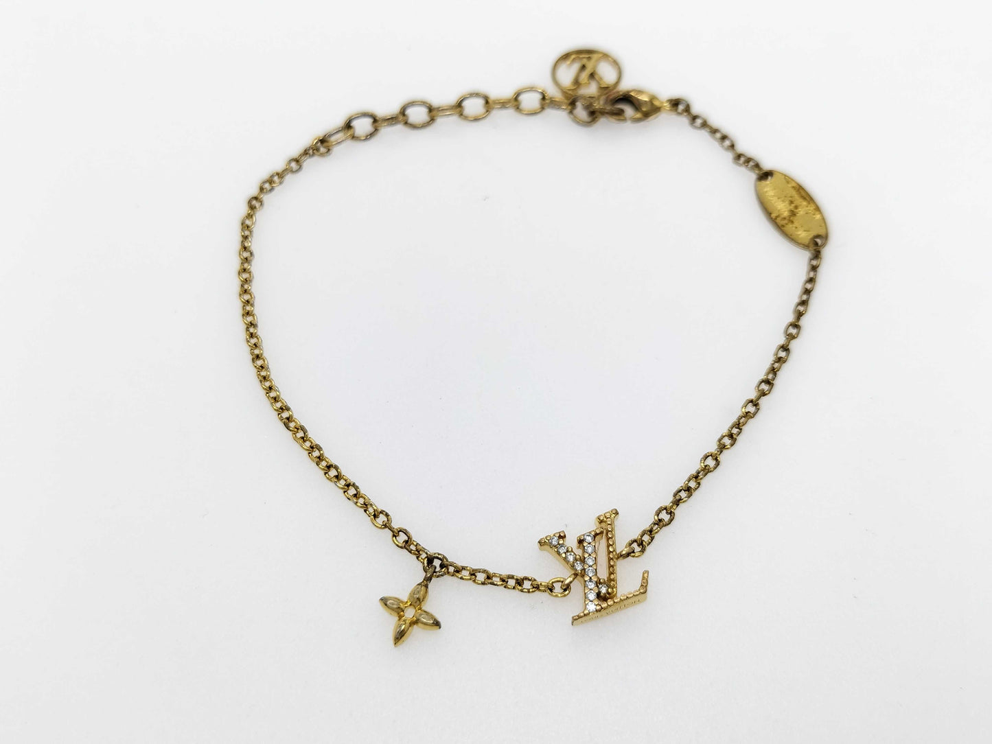 LOUIS VUITTON M00587 LOUIS VUITTON Gold Rhinestone LV Logo Bracelet Bracelet/Bangle