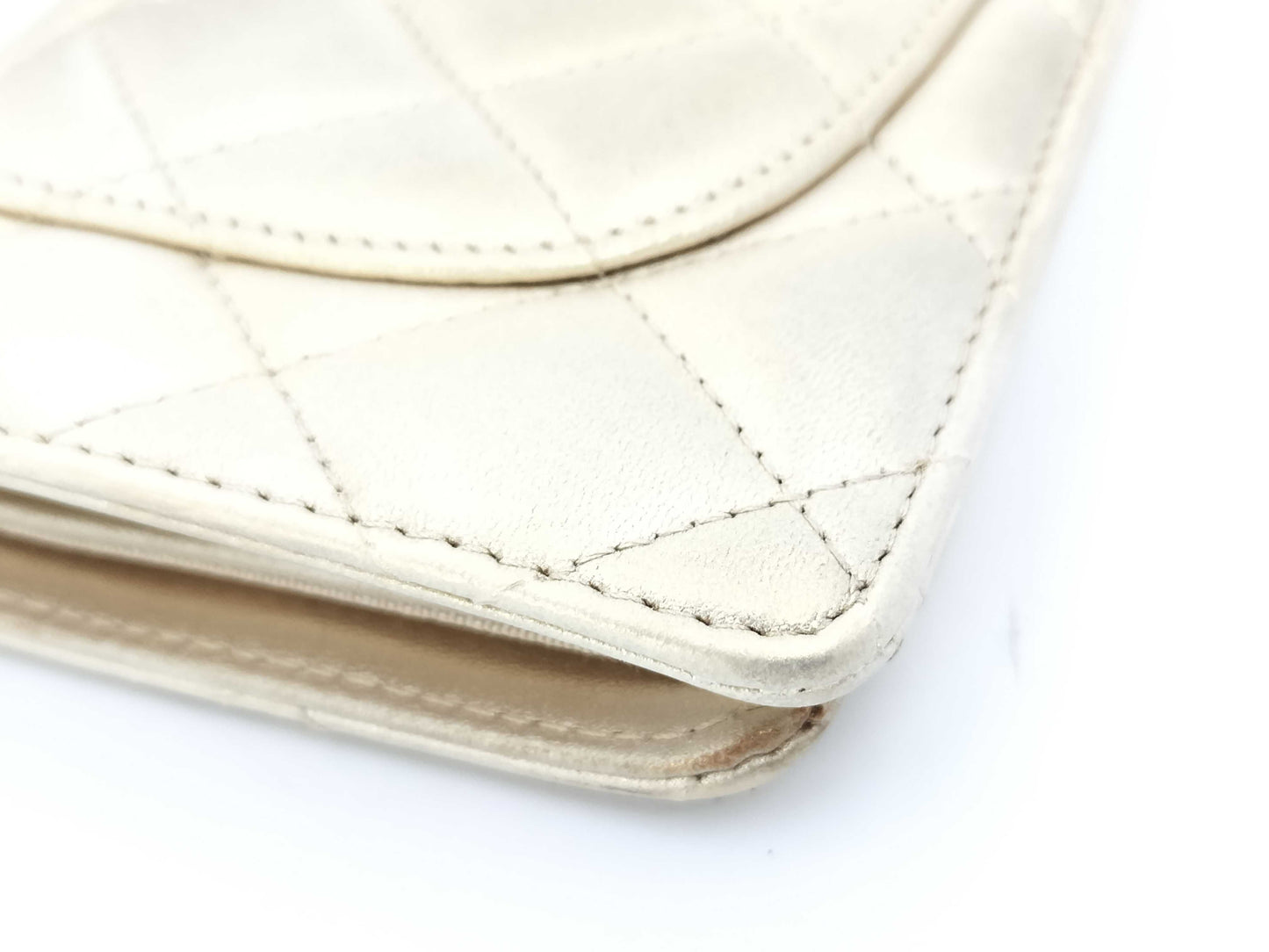 CHANEL Matelasse Lambskin Gold Long Wallet with Seal