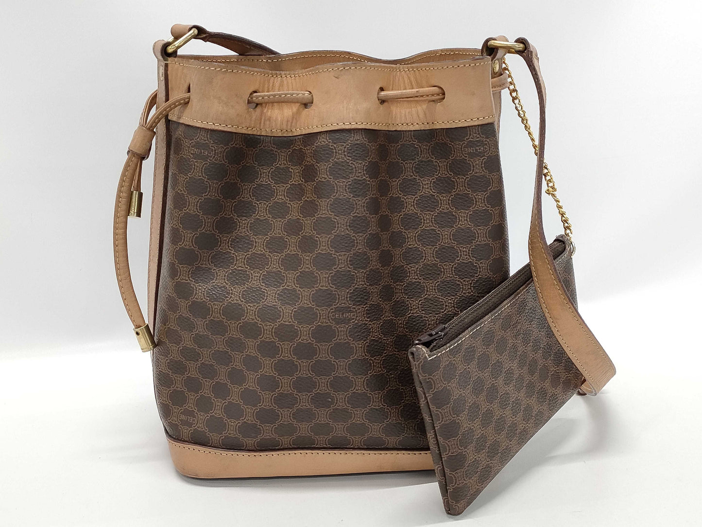 CELINE Macadam PVC Bucket Shoulder Bag with Drawstring Pouch