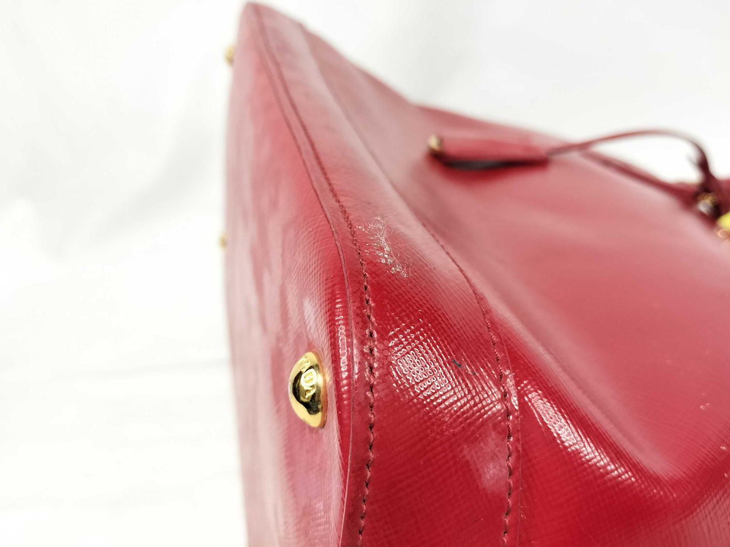 PRADA ID-Prada Patent Leather Red Saffiano Lux 30cm #180 Hand Bags GHW Handbag