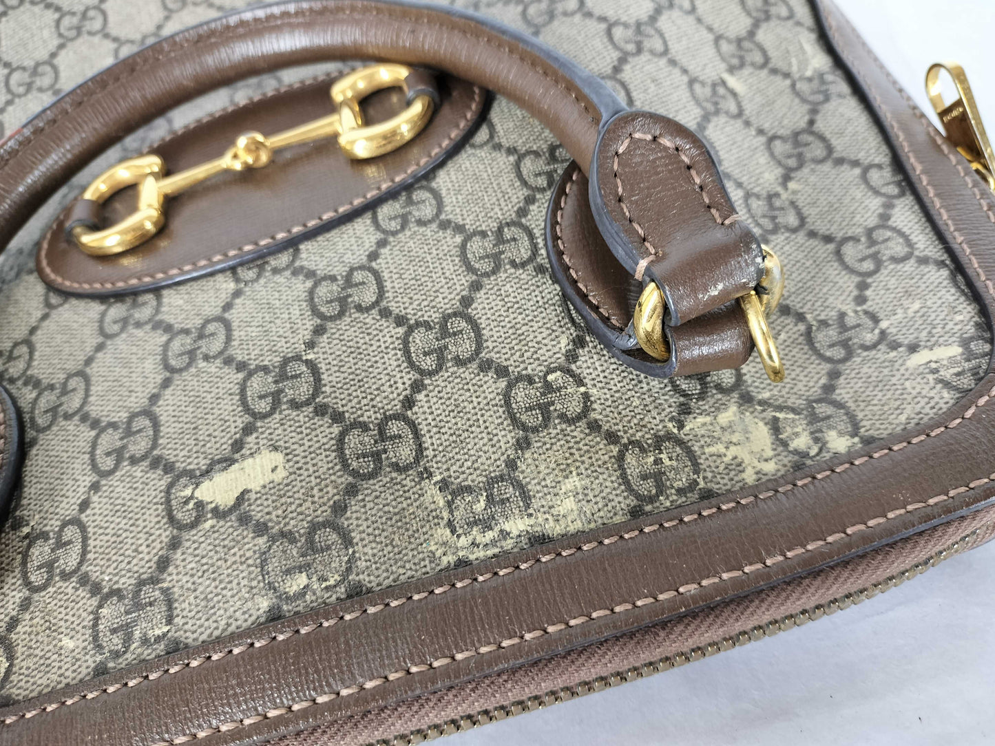 GUCCI GG Supreme ID-Gucci GG Supreme Horse Bits PVC & Leather 2-Way Handbag 620850 525040 With Handbag