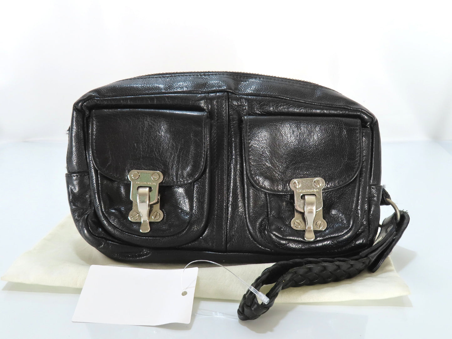 BALENCIAGA Clutch Bag Leather Black 182384 Bag