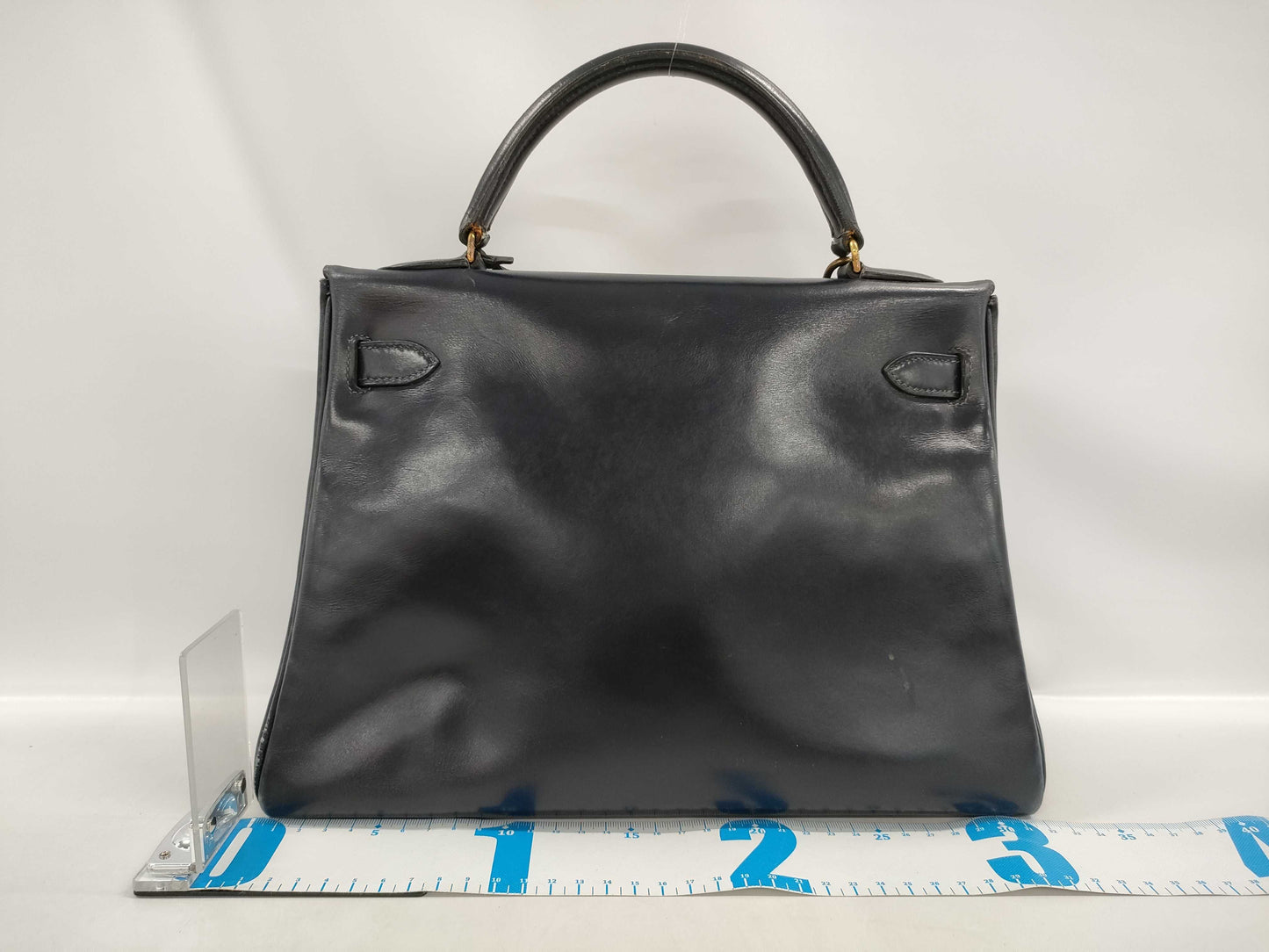 HERMES Kelly 32 Inner-stitched Box Calf Handbag in Navy