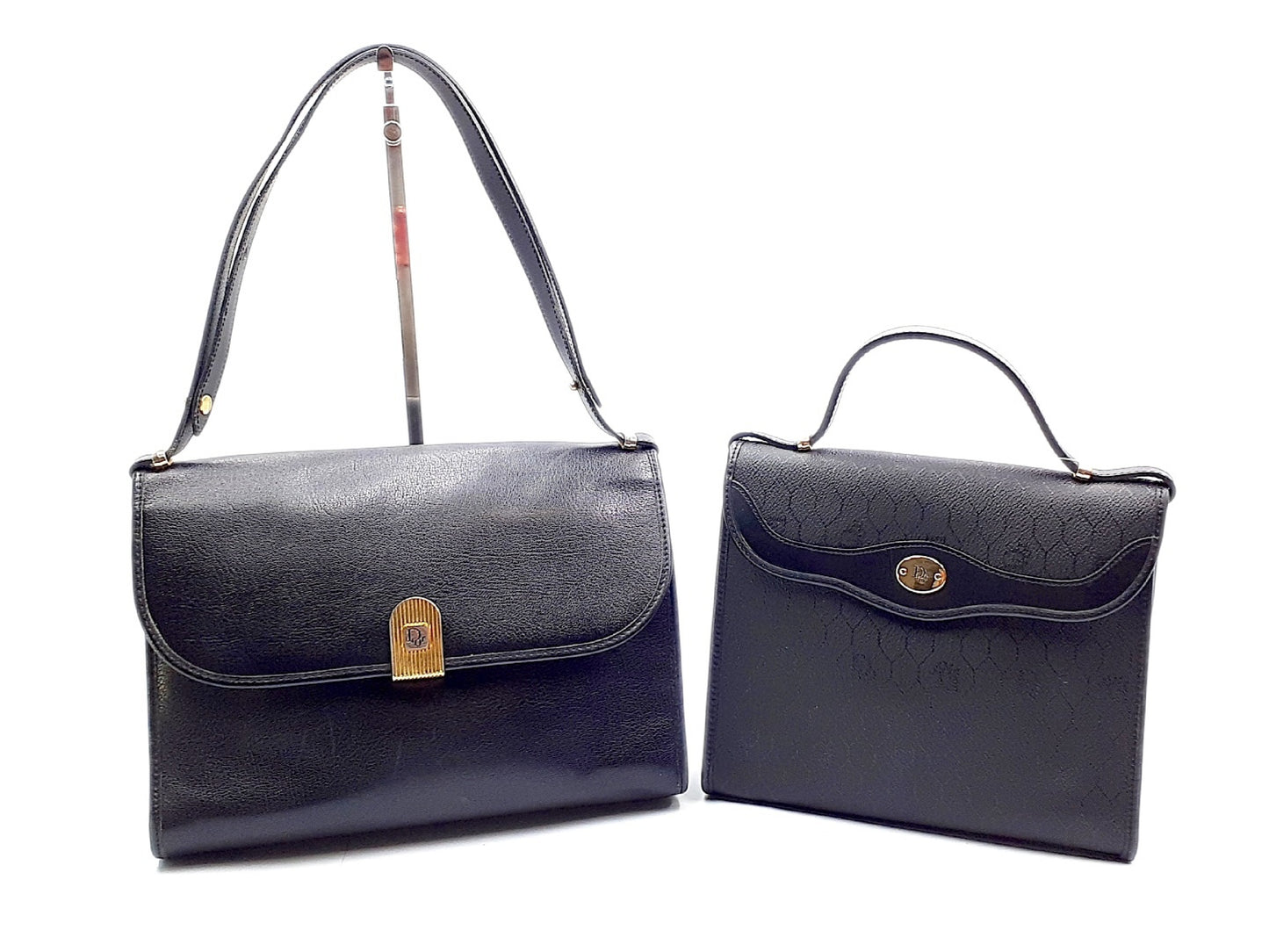 Dior 2-piece honeycomb pattern handbag set with gold hardware, leather handbag and leather shoulder bag