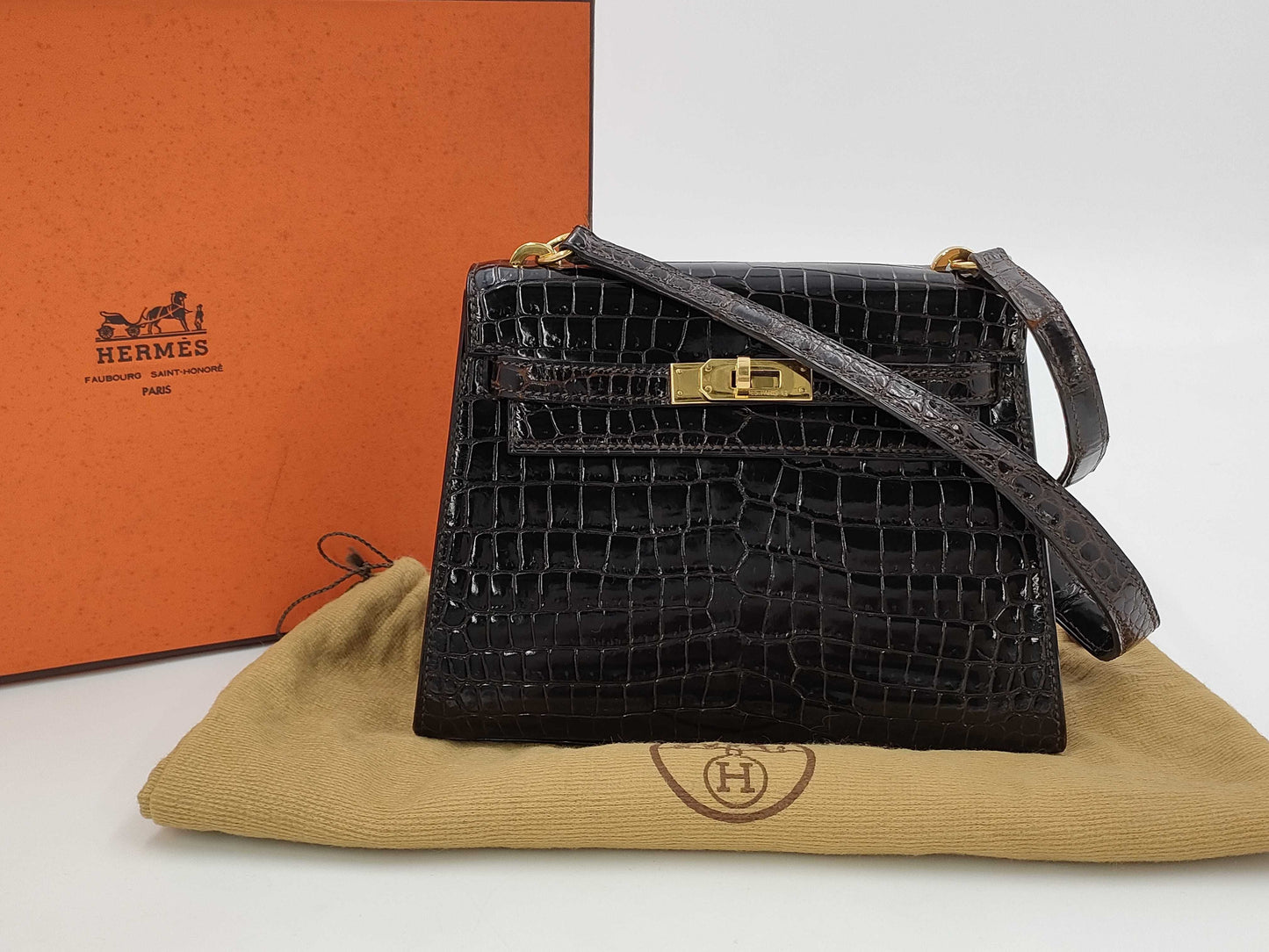 HERMES Mini Kelly Polosus Brown GP Shoulder Bag