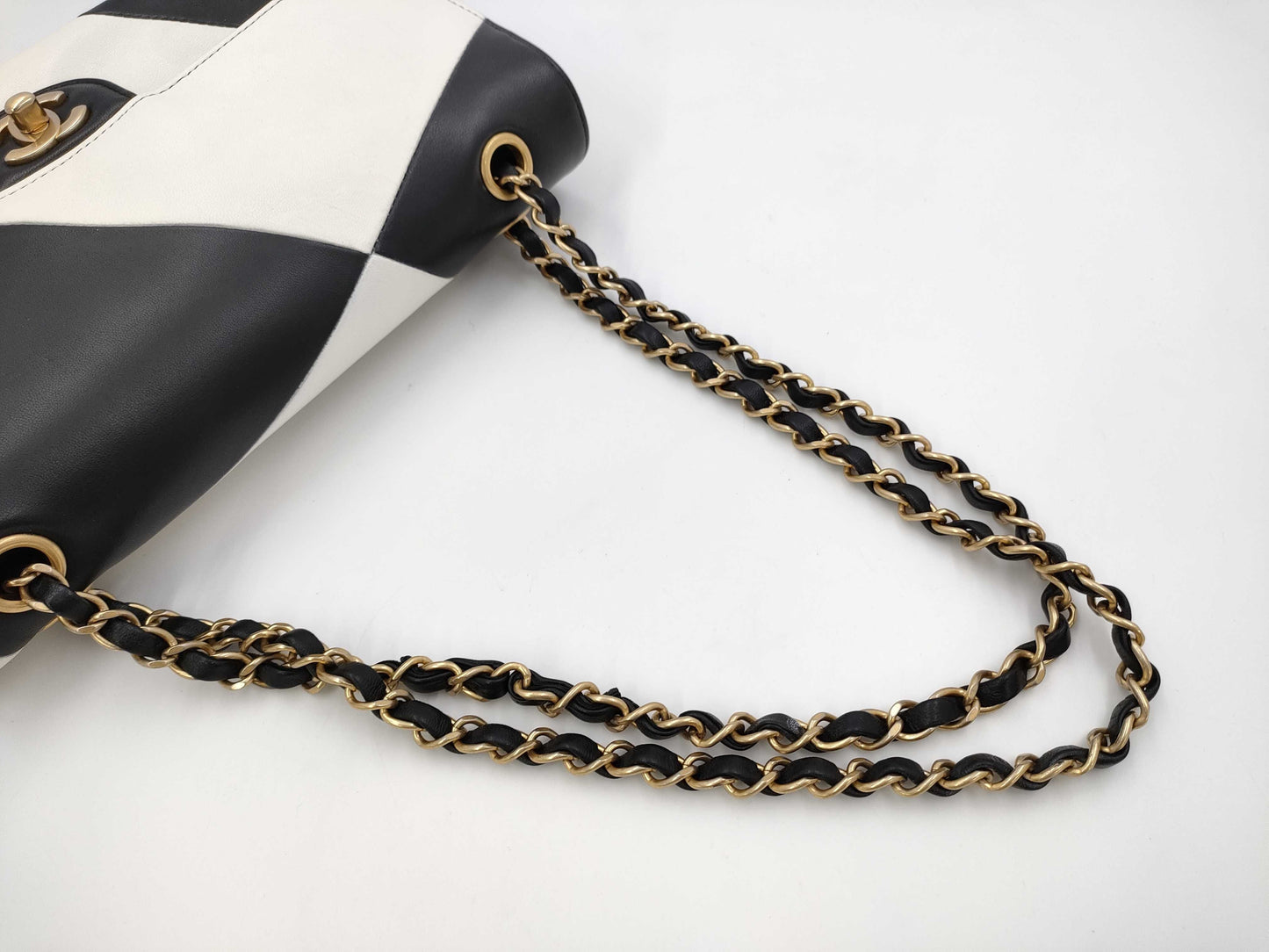 CHANEL W-Flap Two-Tone Calfskin Black and White GP Shoulder Bag