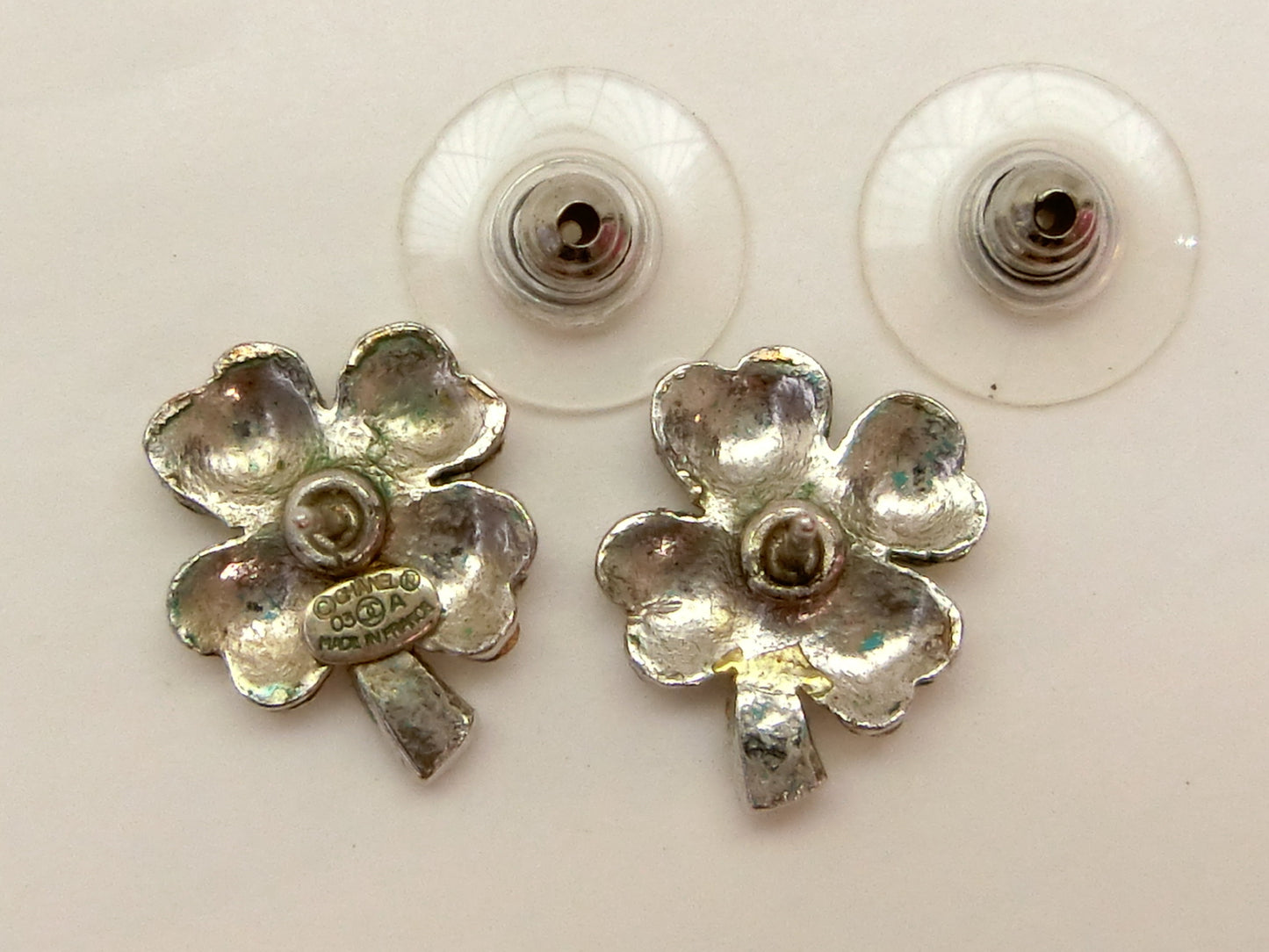 CHANEL Clover Rhinestone 03 A Earrings