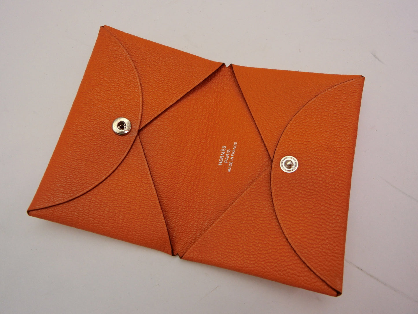 HERMES Calvi Orange C Stamp Card Case/Pass Case/Business Card Holder