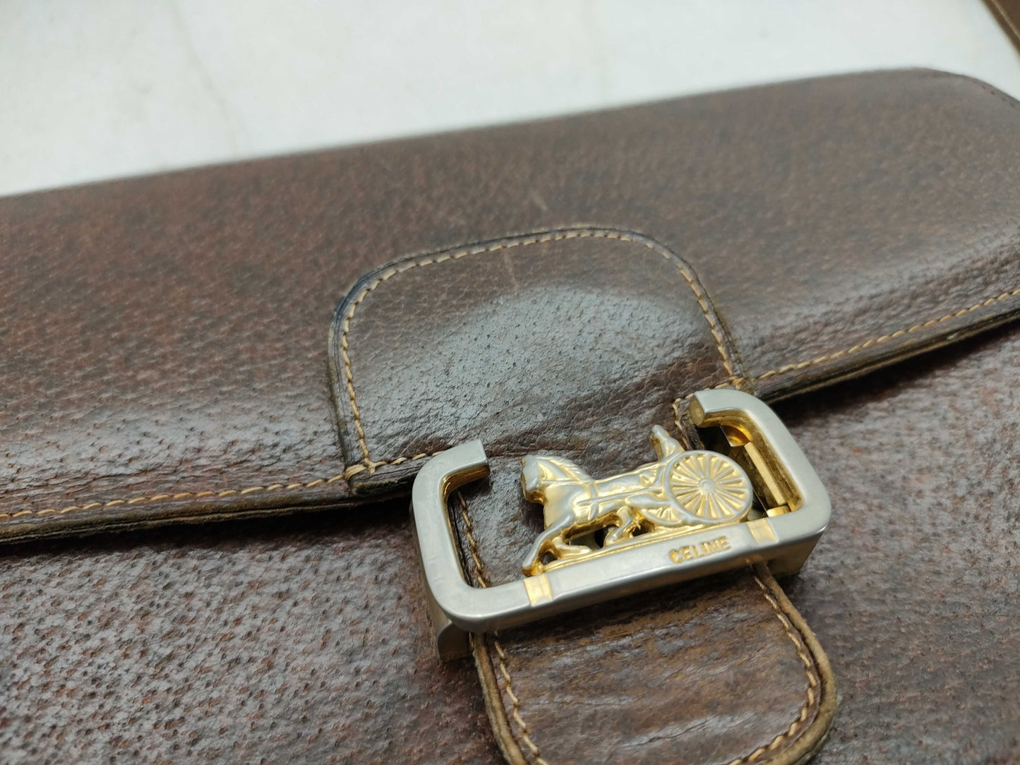 CELINE Leather Carriage Shoulder Bag