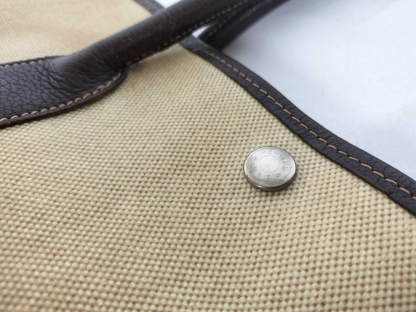 HERMES Garden Party PM Handbag in Ivory with F Engraving and P Hardware