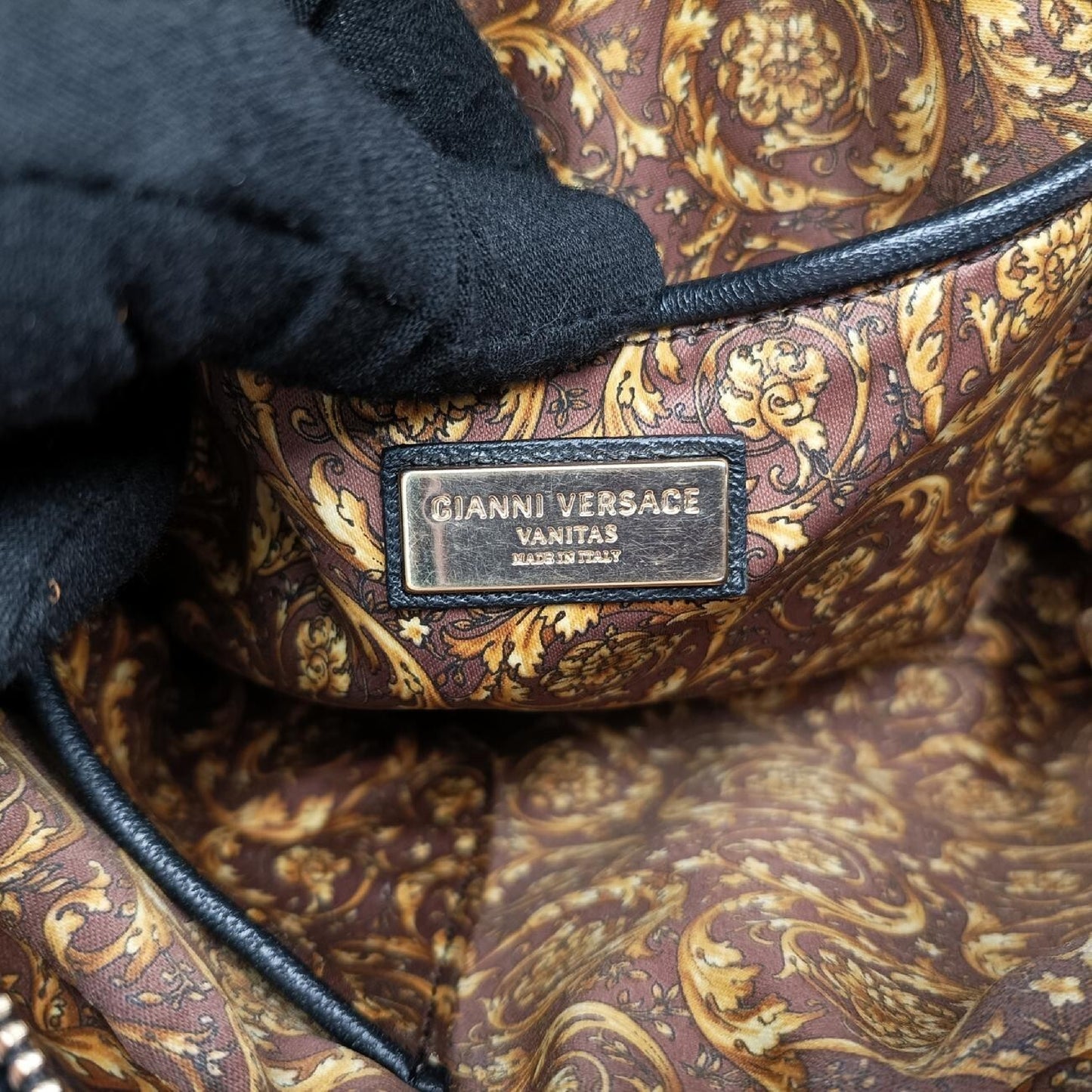 VERSACE Medusa Charm Vanitas Black Leather Shoulder Bag