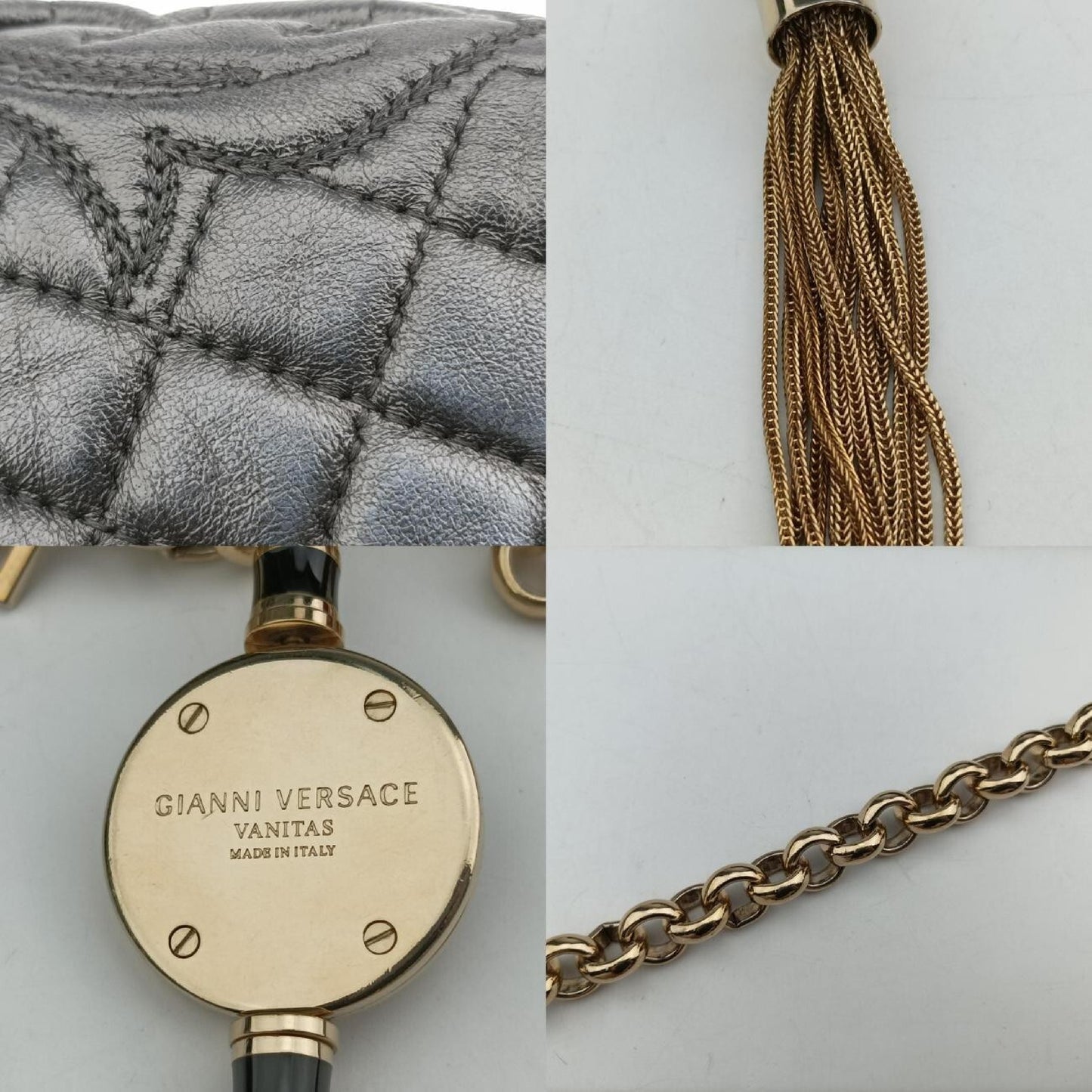 VERSACE Medusa Charm Vanitas Black Leather Shoulder Bag