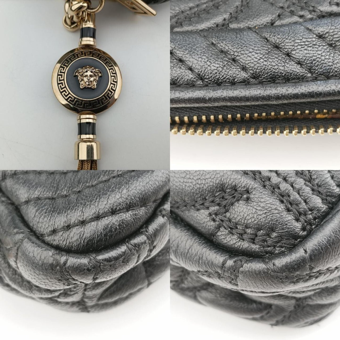 VERSACE Medusa Charm Vanitas Black Leather Shoulder Bag